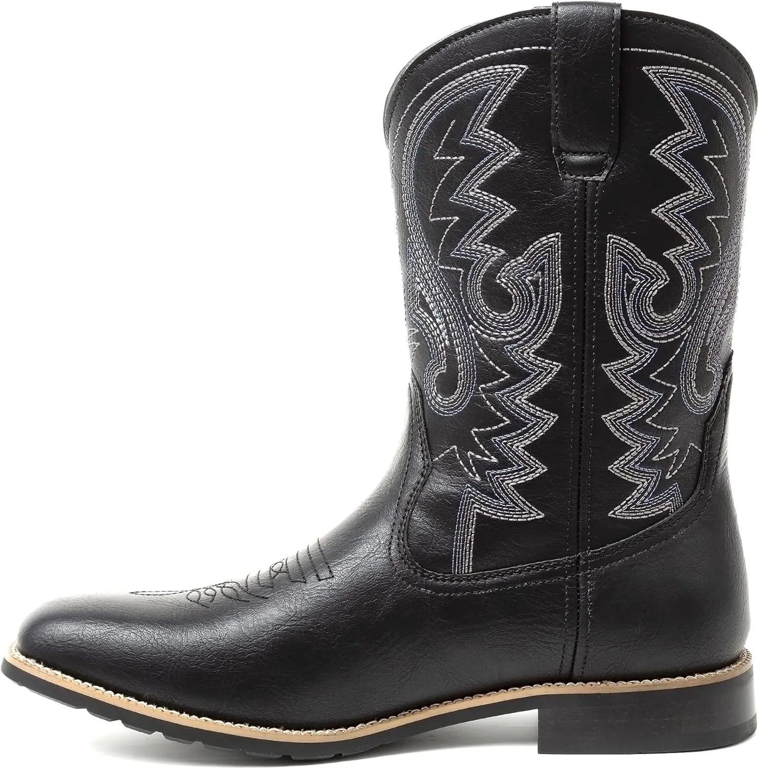 Metrocharm Men's Cowboy Western-02 Embroidered Square Toe Mid-Calf Boots