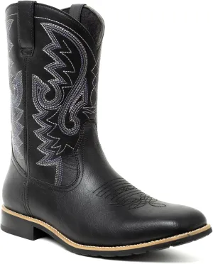Metrocharm Men's Cowboy Western-02 Embroidered Square Toe Mid-Calf Boots