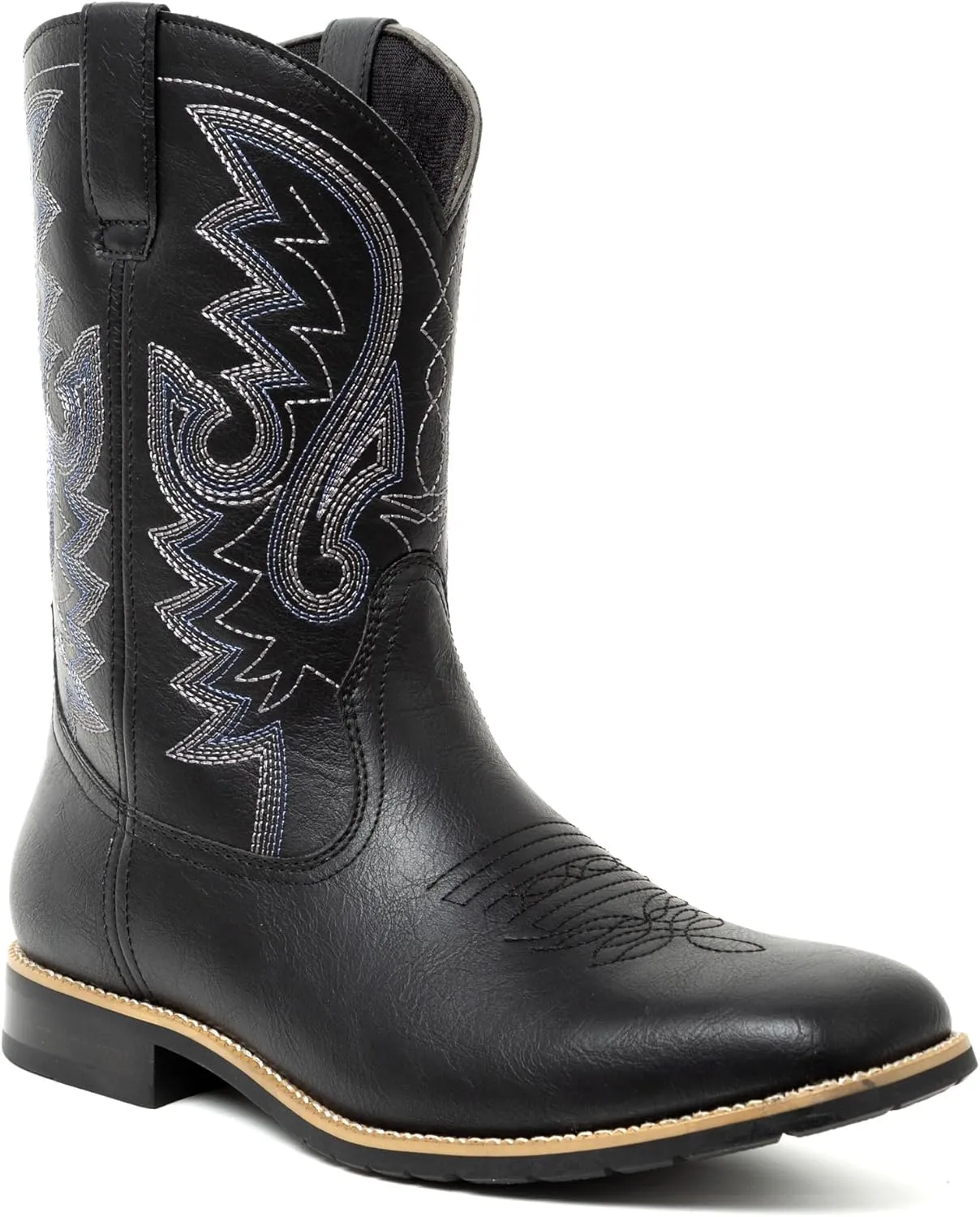 Metrocharm Men's Cowboy Western-02 Embroidered Square Toe Mid-Calf Boots