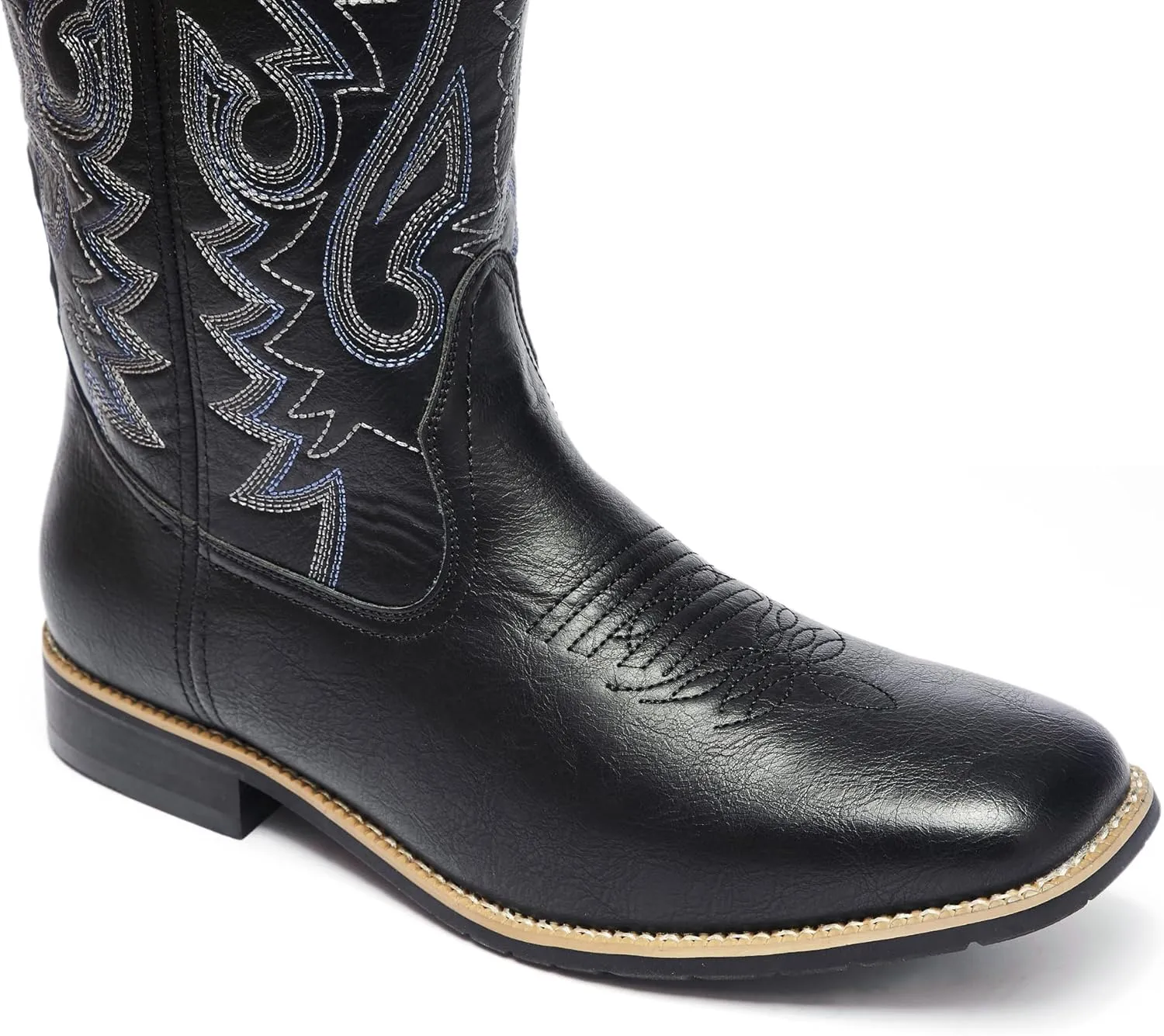 Metrocharm Men's Cowboy Western-02 Embroidered Square Toe Mid-Calf Boots
