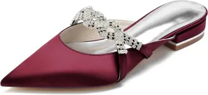 Minishion Wedding Flats Bride Shoes Womens Backless Comfy Evening Dress Mules Shoes with Rhinestone BR158