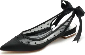 Minishion Woman Girls Wedding Dress Flats Slingback Transparent Evening Formal Mules Shoes with Ribbon BR235