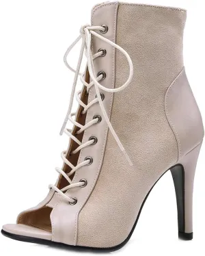 MIOKE Women's Peep Toe Dance Stilettos High Heels Sandals Fashion Sexy Lace Up Ladies Dress Pumps Ankle Booties