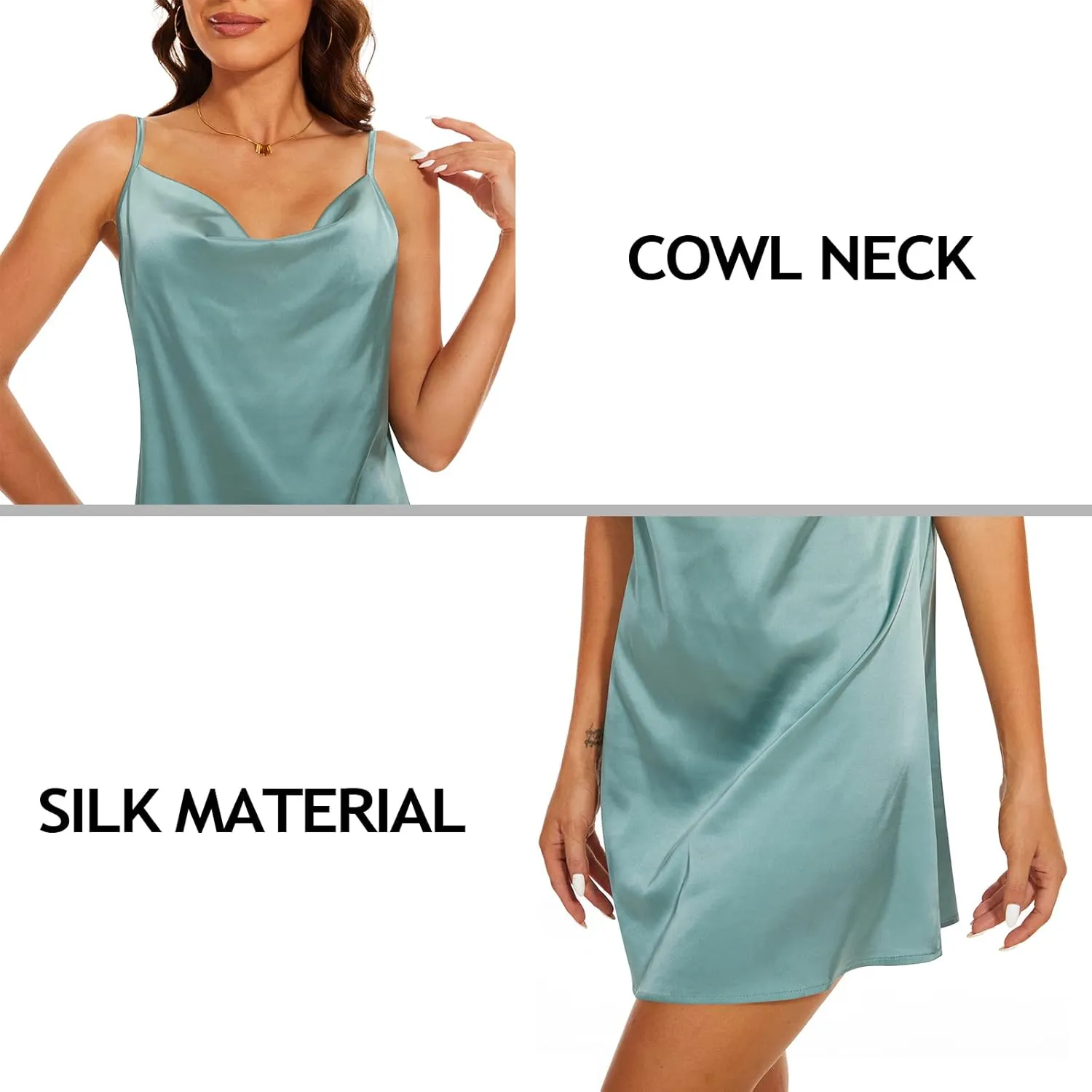 Miqieer Women's Long Silky Tank Top Adjustable Spaghetti Strap Camisole Slip Dress