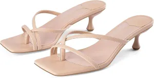MIRAAZZURRA Flip Flop Kitten Heels Square Open Toe Thong Low Heels Strappy Slip On Slide Sandals Daily Party Shoes
