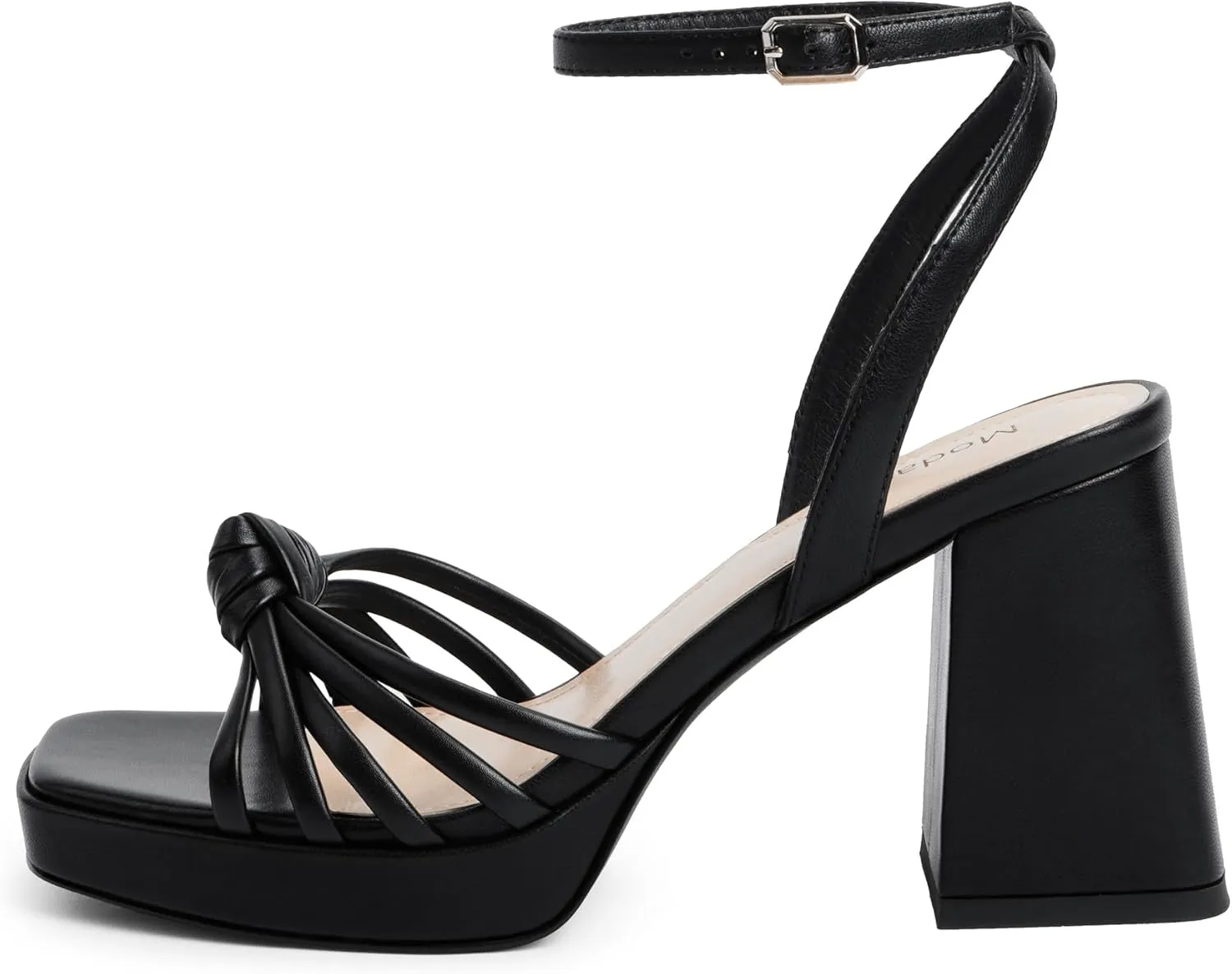 Modatope Platform Bow Sandals for Women Chunky Heel Strappy Platform Heels Square Open Toe Heeled Sandals Ankle Strap Block Heel Sanadals