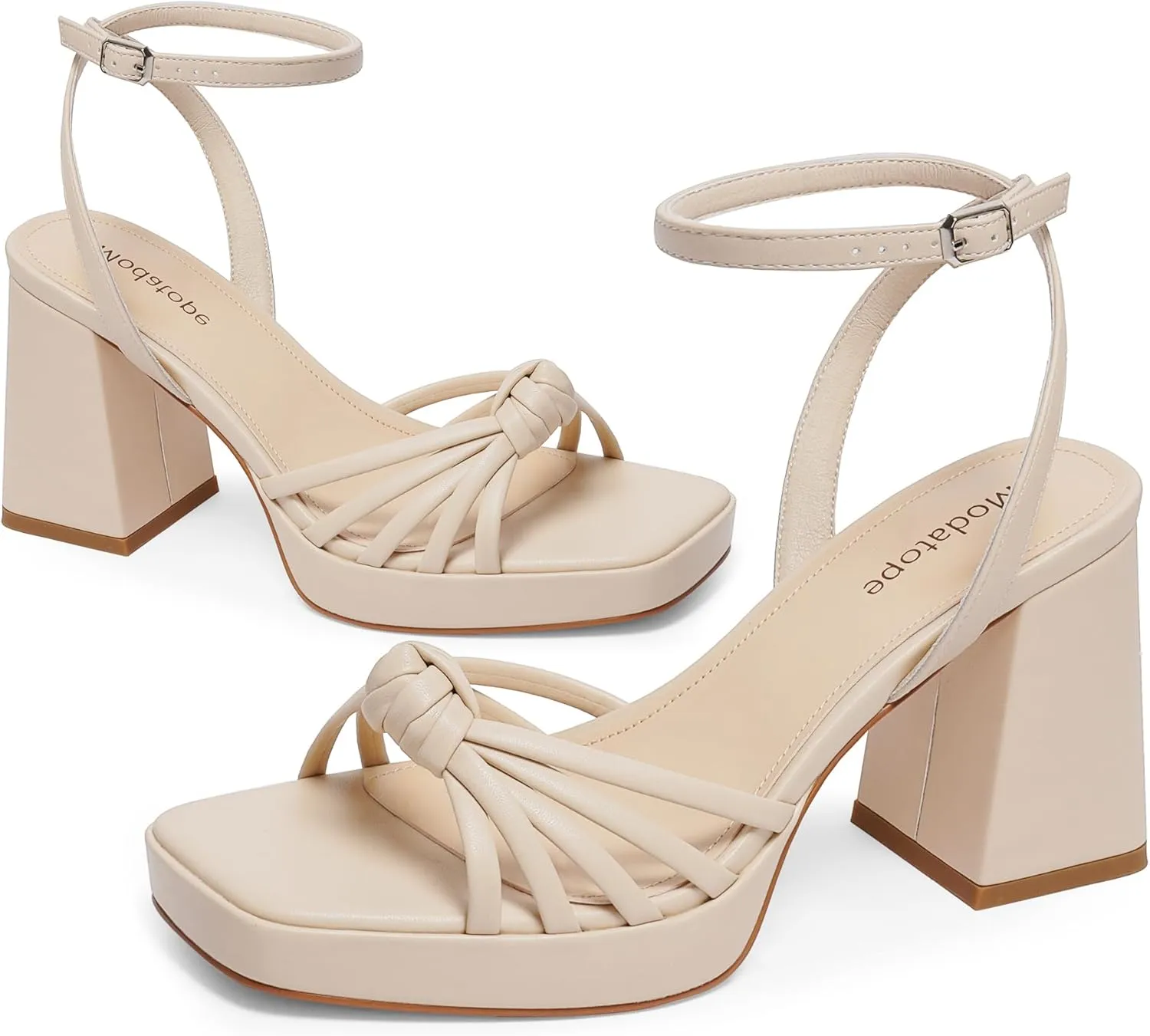 Modatope Platform Bow Sandals for Women Chunky Heel Strappy Platform Heels Square Open Toe Heeled Sandals Ankle Strap Block Heel Sanadals