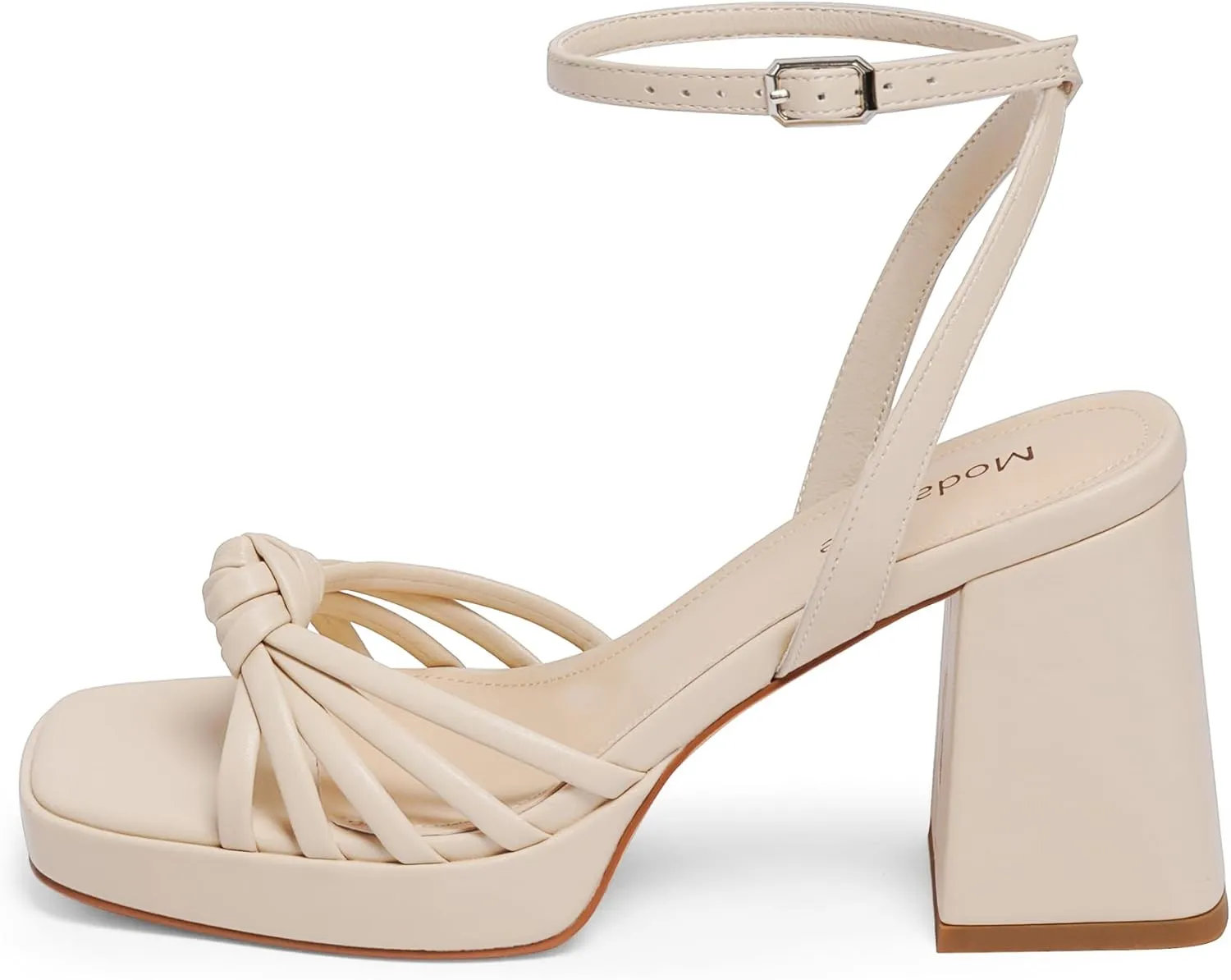 Modatope Platform Bow Sandals for Women Chunky Heel Strappy Platform Heels Square Open Toe Heeled Sandals Ankle Strap Block Heel Sanadals