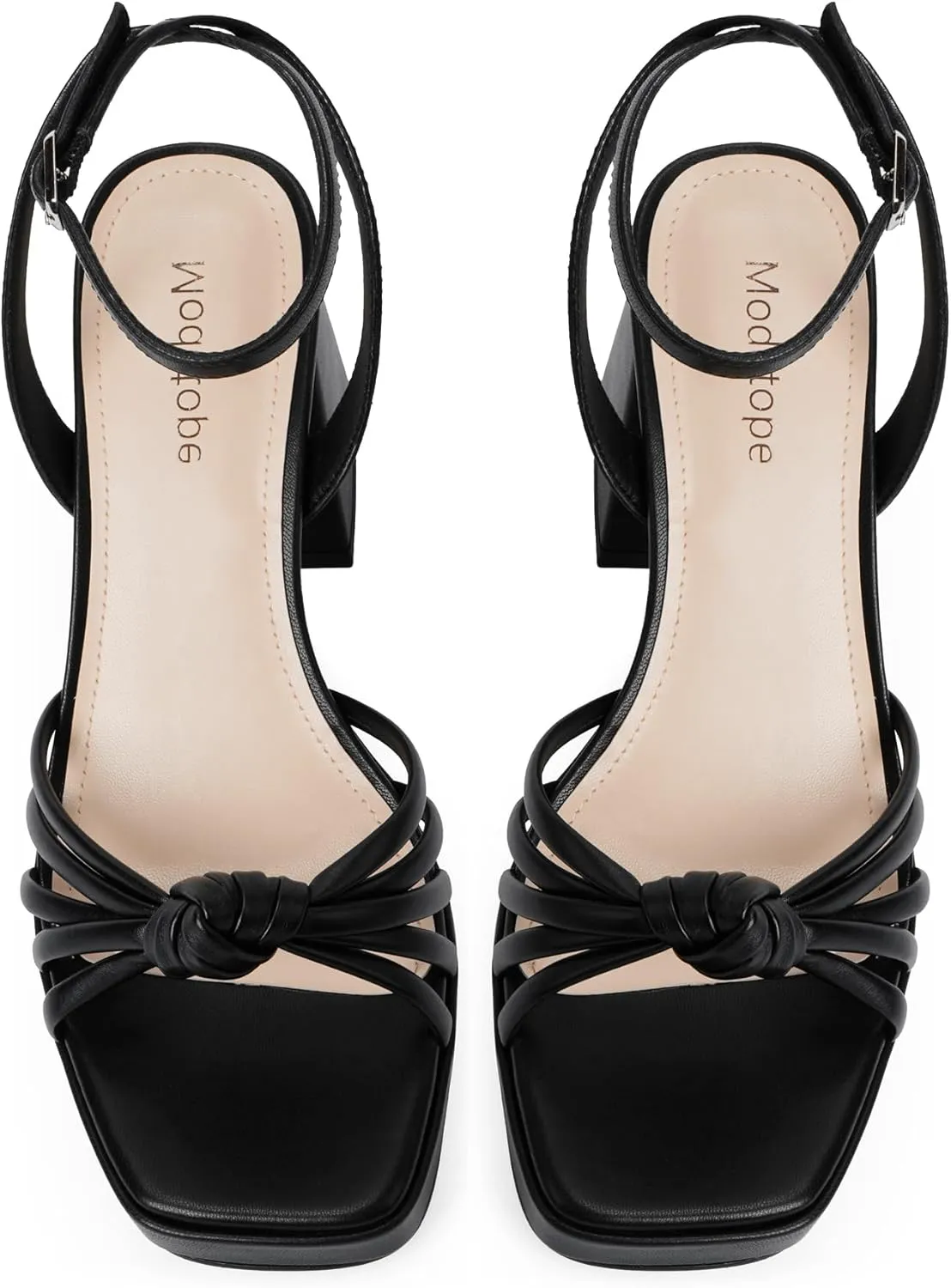 Modatope Platform Bow Sandals for Women Chunky Heel Strappy Platform Heels Square Open Toe Heeled Sandals Ankle Strap Block Heel Sanadals