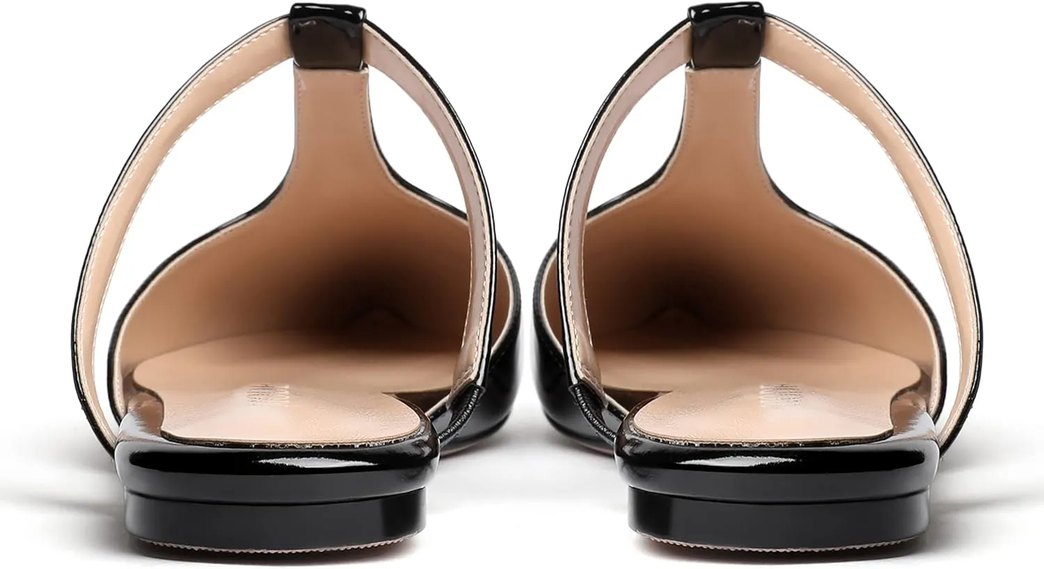MODENCOCO Women's Casual Office T Strap Pointed Toe Slip On Patent Low Heel Backless Mules Shoes Flats
