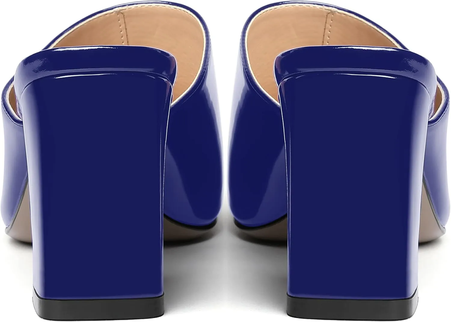 MODENCOCO Womens Fashion Slip On Casual Patent Dating Square Toe Block High Heel High Heeled Mules Shoes 3 Inch