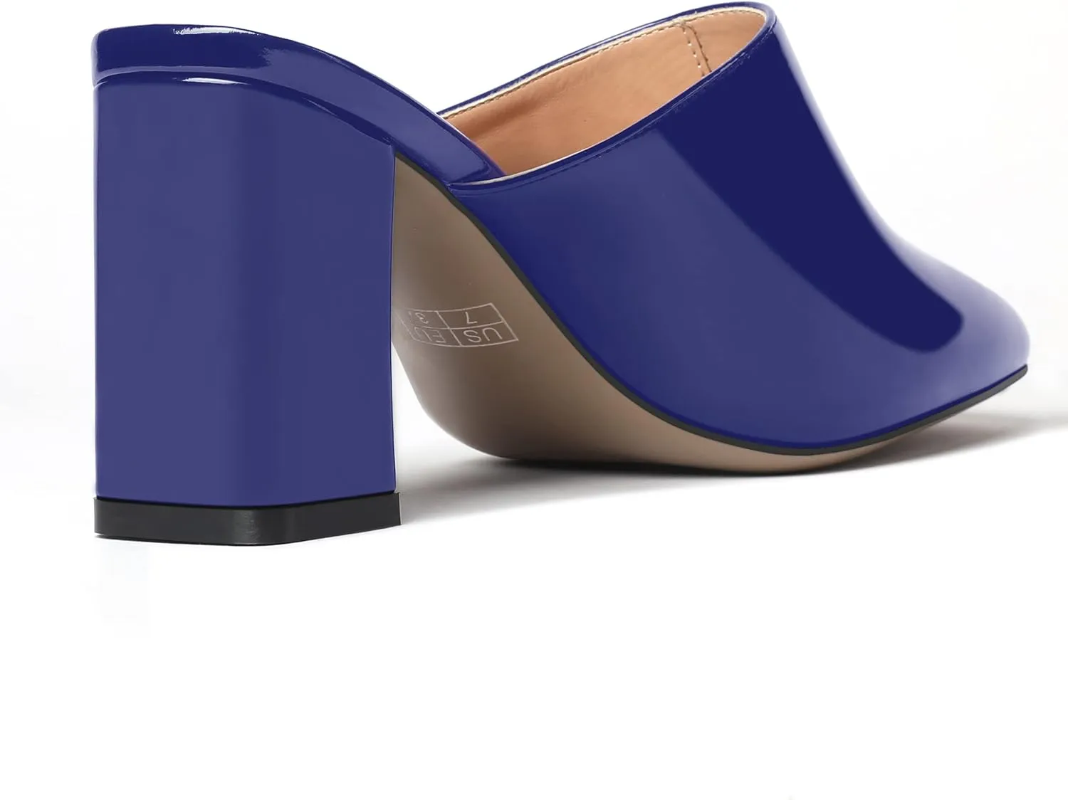 MODENCOCO Womens Fashion Slip On Casual Patent Dating Square Toe Block High Heel High Heeled Mules Shoes 3 Inch
