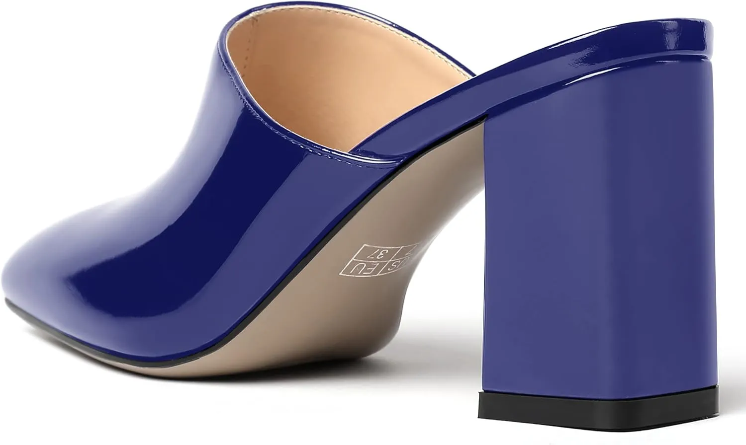 MODENCOCO Womens Fashion Slip On Casual Patent Dating Square Toe Block High Heel High Heeled Mules Shoes 3 Inch