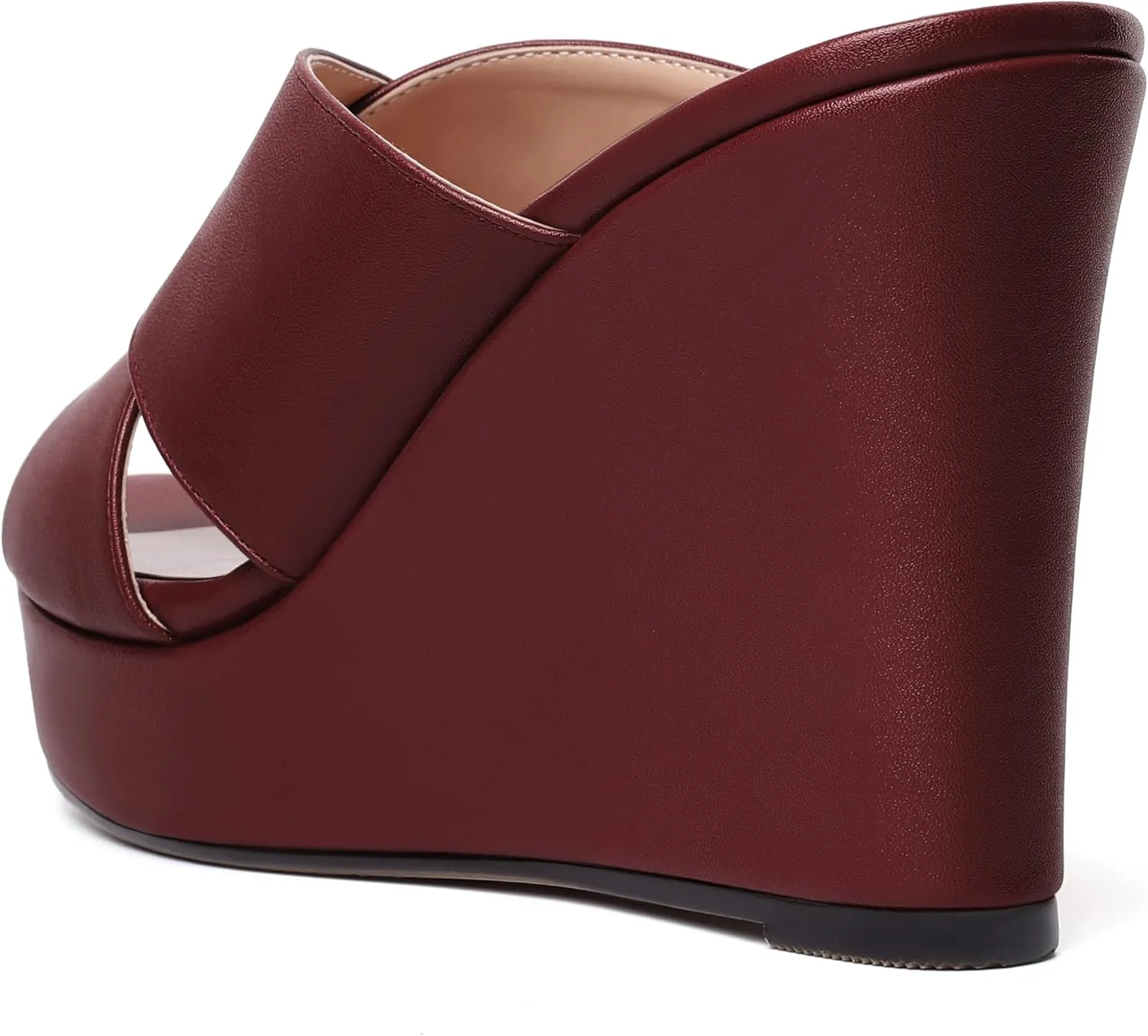 MODENCOCO Womens Open Toe Fashion Matte Slip On Platform Casual Wedge High Heel Heeled Dressy Sandals 4 Inch