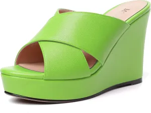 MODENCOCO Womens Open Toe Fashion Matte Slip On Platform Casual Wedge High Heel Heeled Dressy Sandals 4 Inch