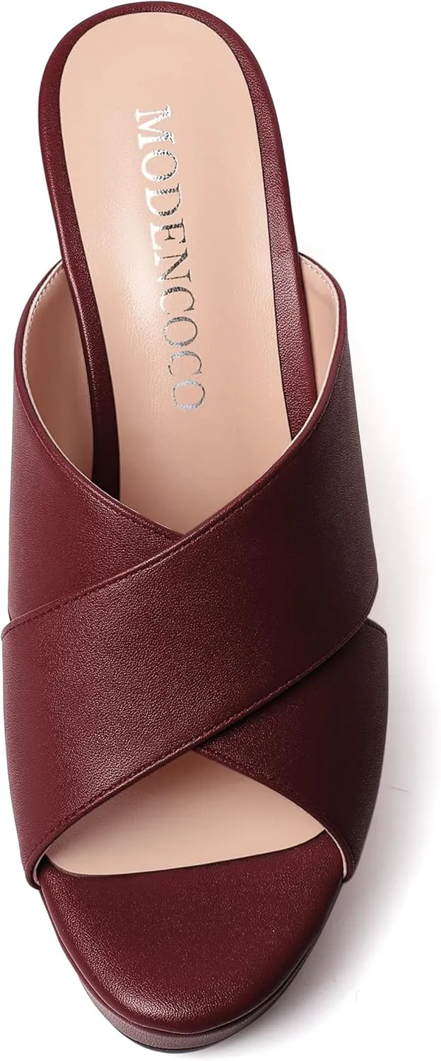 MODENCOCO Womens Open Toe Fashion Matte Slip On Platform Casual Wedge High Heel Heeled Dressy Sandals 4 Inch
