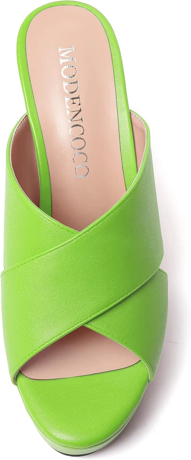 MODENCOCO Womens Open Toe Fashion Matte Slip On Platform Casual Wedge High Heel Heeled Dressy Sandals 4 Inch