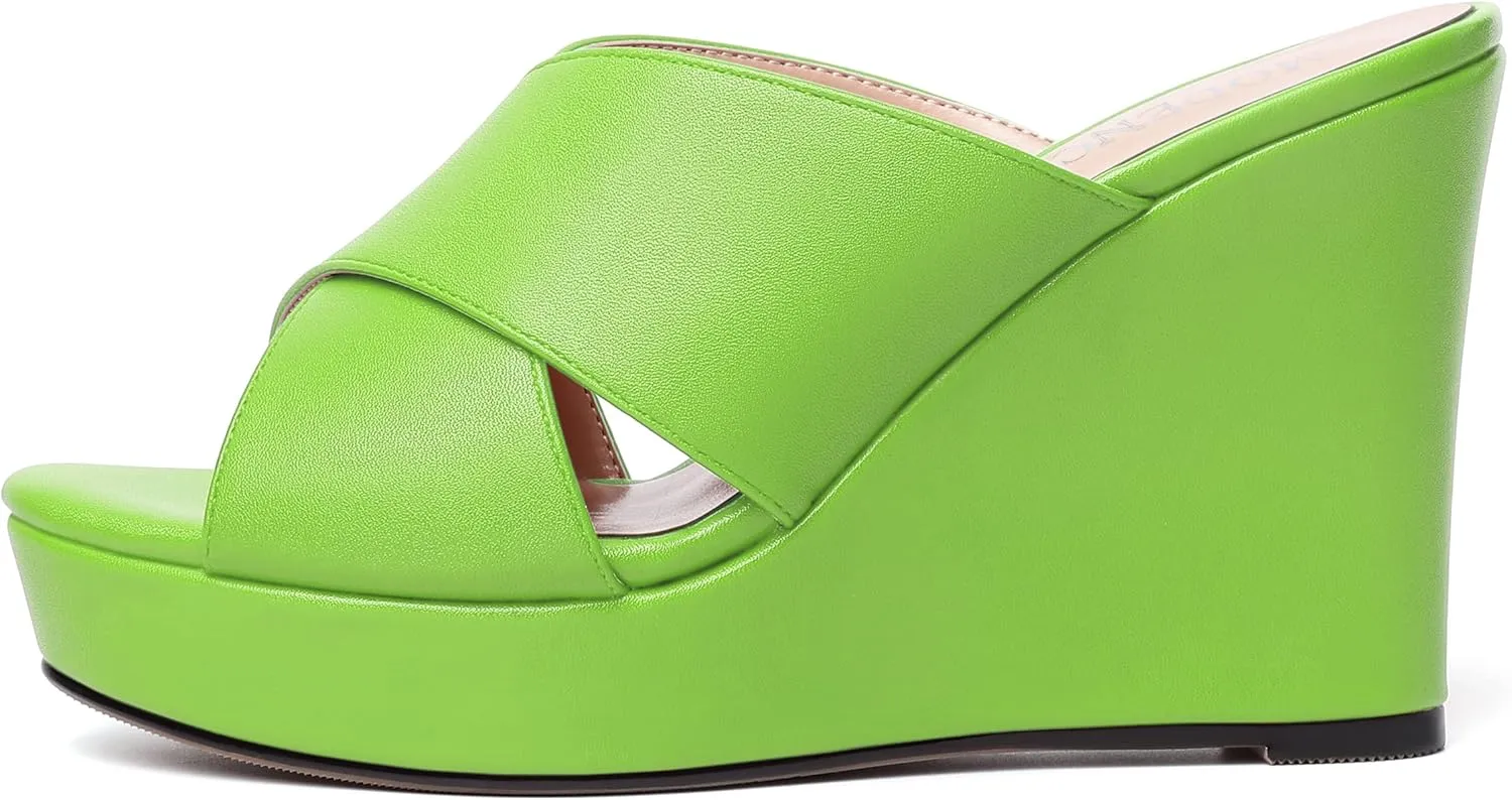 MODENCOCO Womens Open Toe Fashion Matte Slip On Platform Casual Wedge High Heel Heeled Dressy Sandals 4 Inch