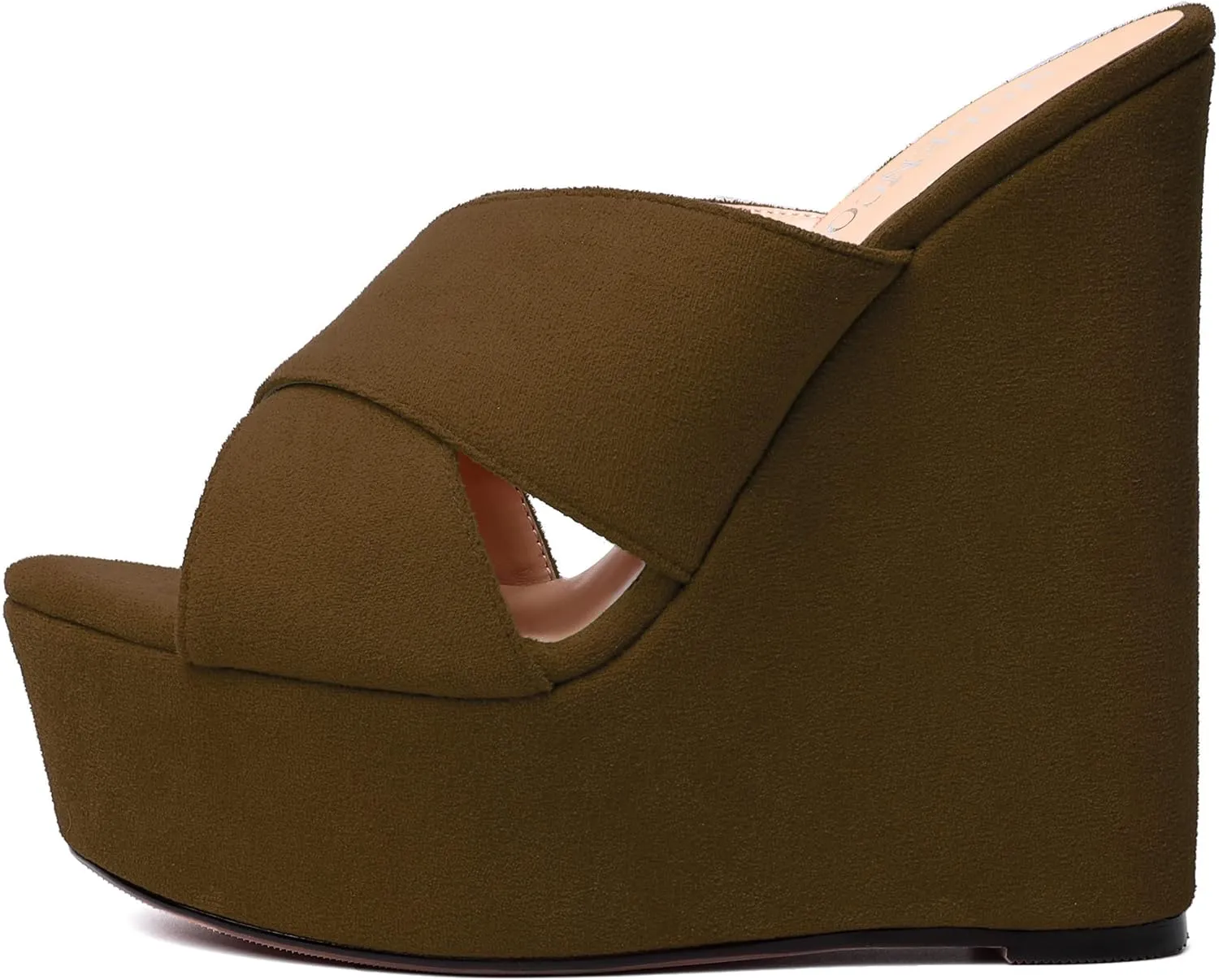 MODENCOCO Womens Platform Sexy Slip On Casual Open Toe Slide Suede Wedge High Heel Heeled Sandals 6 Inch