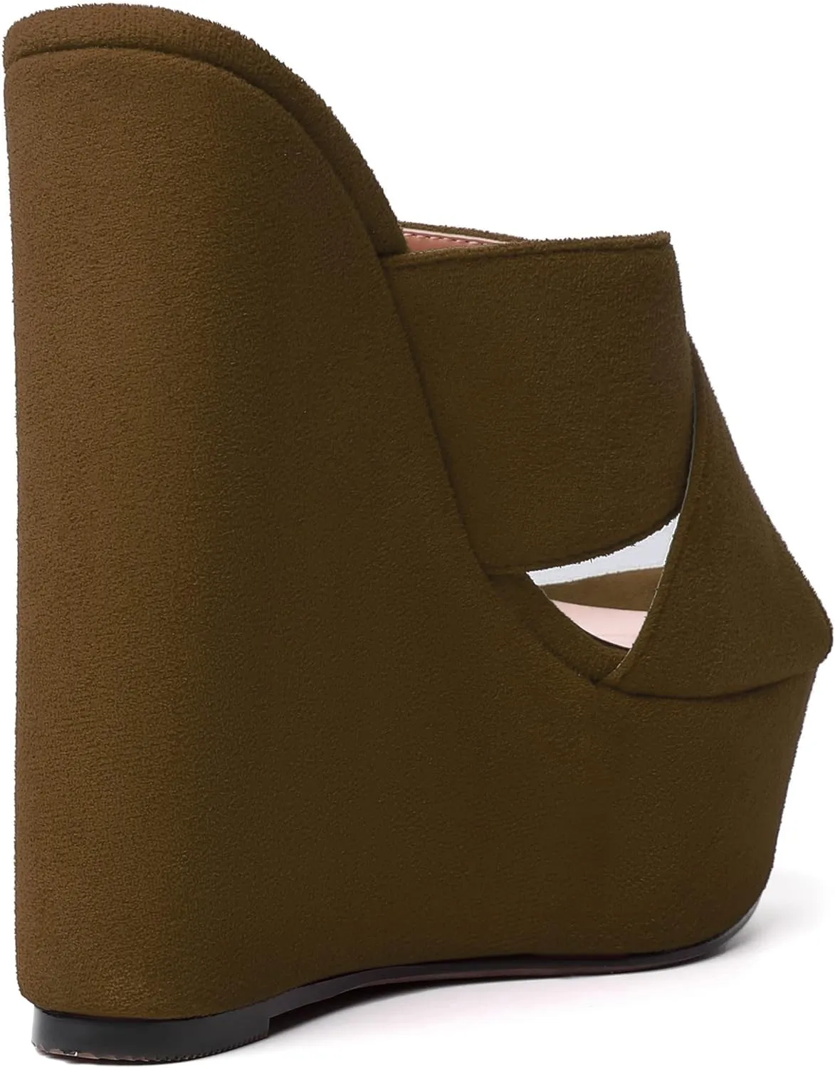 MODENCOCO Womens Platform Sexy Slip On Casual Open Toe Slide Suede Wedge High Heel Heeled Sandals 6 Inch