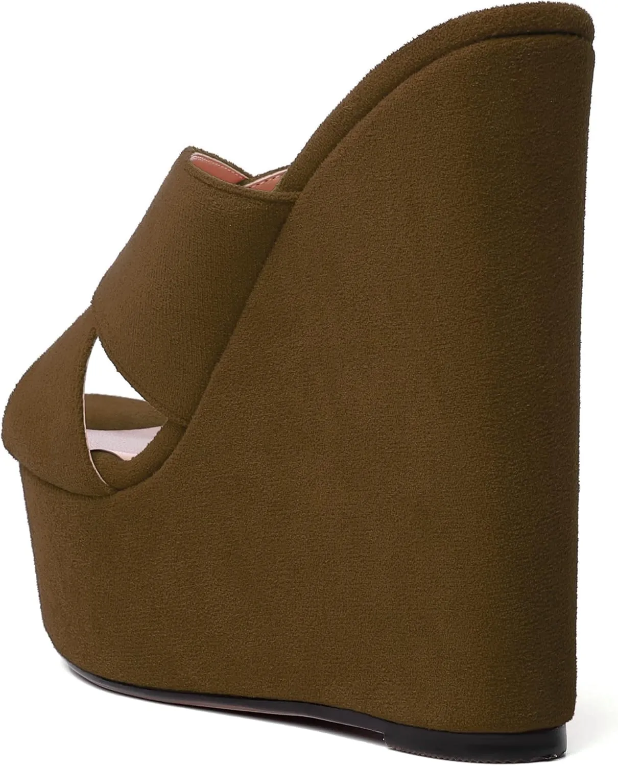 MODENCOCO Womens Platform Sexy Slip On Casual Open Toe Slide Suede Wedge High Heel Heeled Sandals 6 Inch
