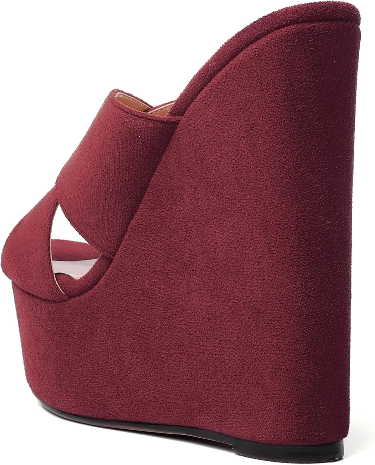 MODENCOCO Womens Platform Sexy Slip On Casual Open Toe Slide Suede Wedge High Heel Heeled Sandals 6 Inch