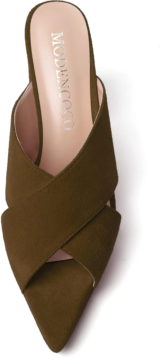 MODENCOCO Womens Sexy Evening Open Toe Slip On Platform Slide Suede Block High Heel Heeled Sandals 4 Inch