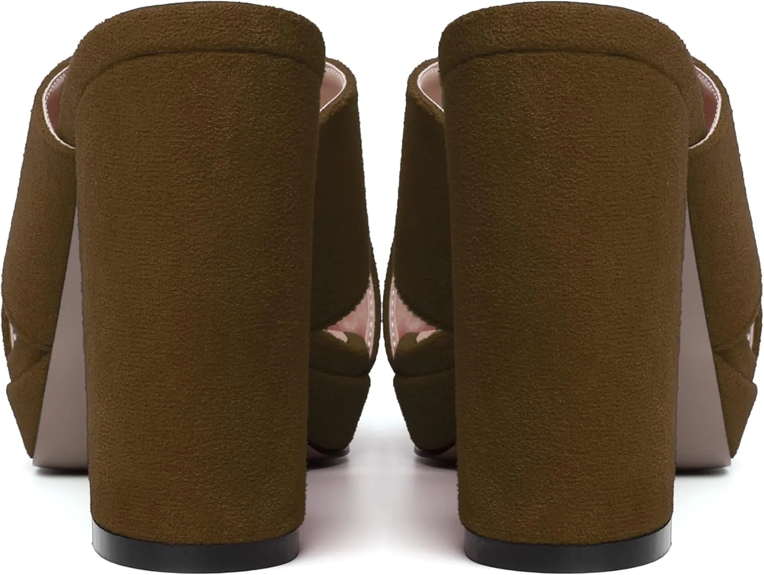 MODENCOCO Womens Sexy Evening Open Toe Slip On Platform Slide Suede Block High Heel Heeled Sandals 4 Inch