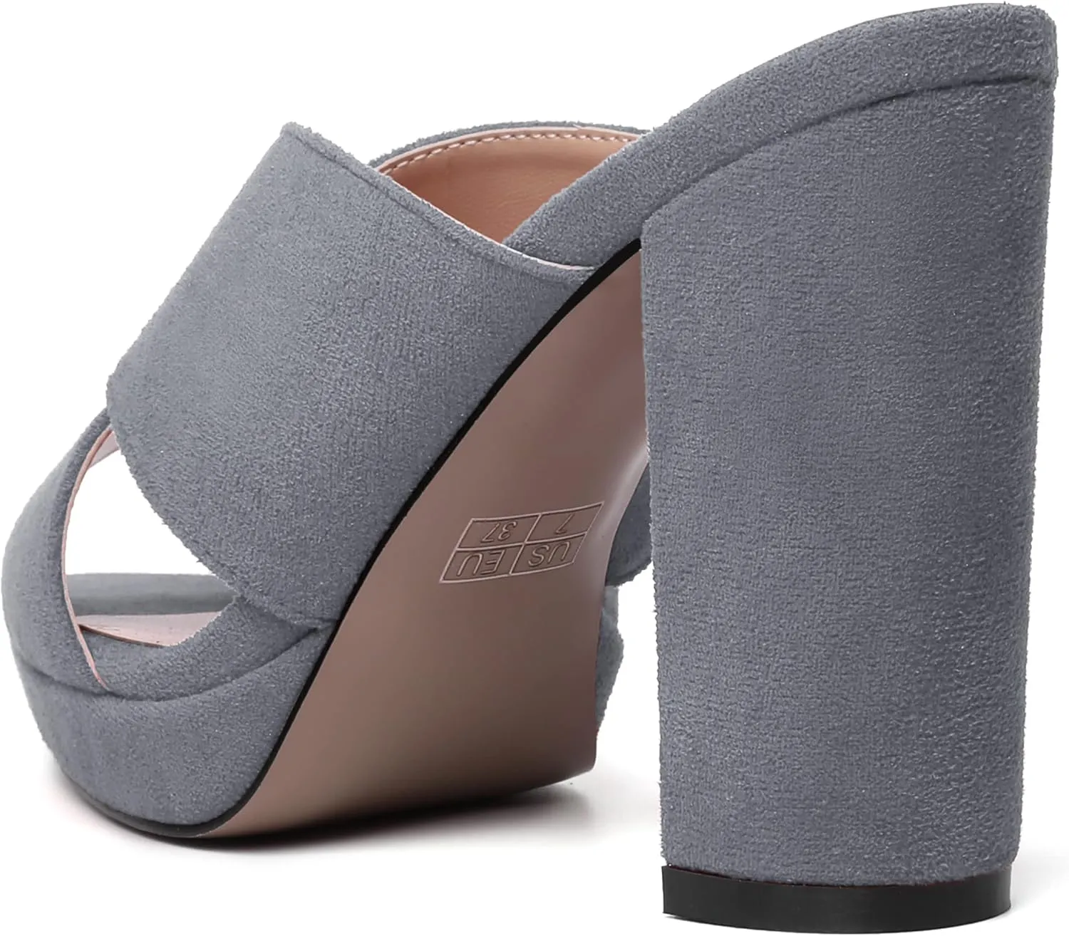 MODENCOCO Womens Sexy Evening Open Toe Slip On Platform Slide Suede Block High Heel Heeled Sandals 4 Inch