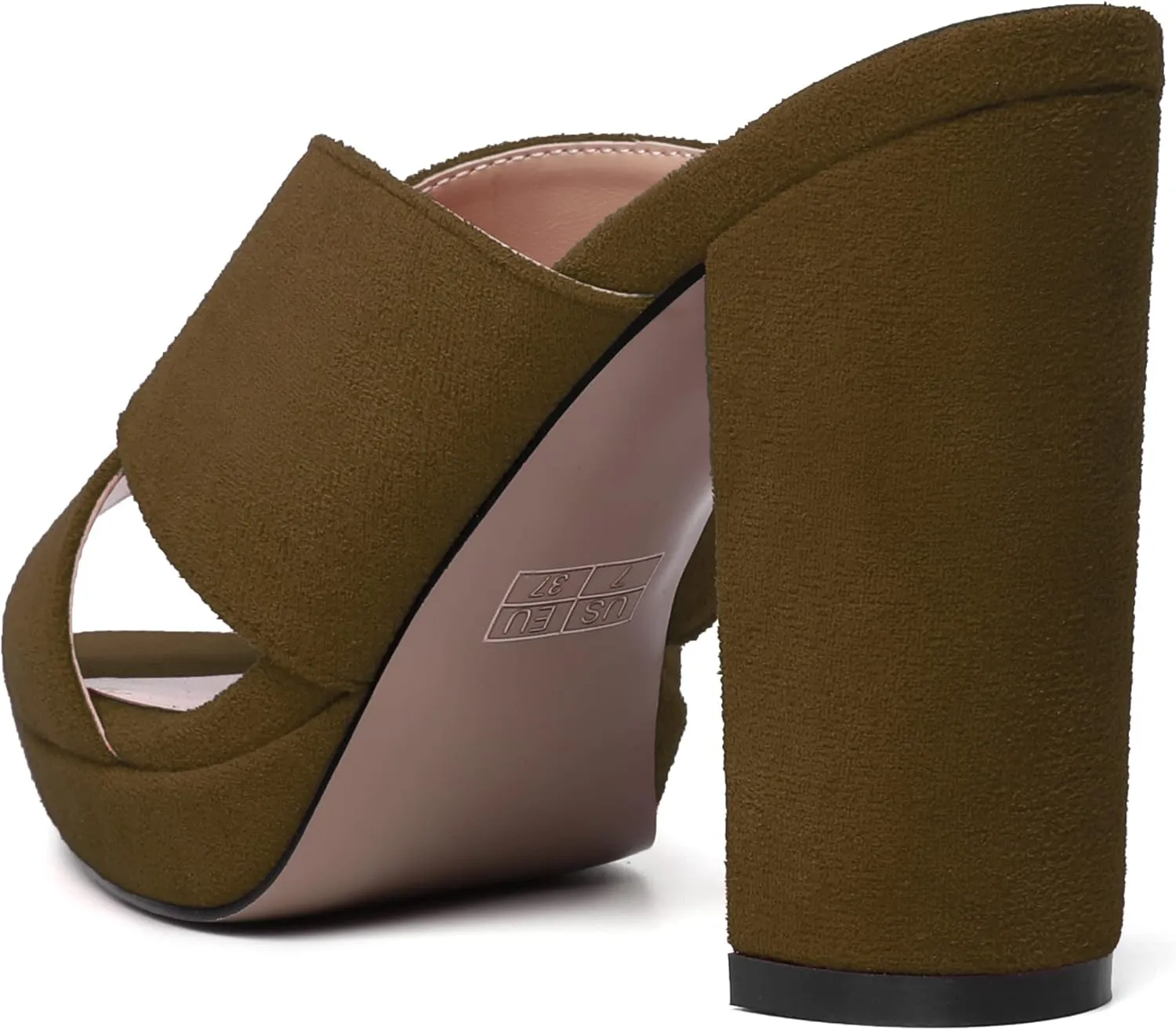 MODENCOCO Womens Sexy Evening Open Toe Slip On Platform Slide Suede Block High Heel Heeled Sandals 4 Inch