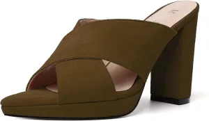 MODENCOCO Womens Sexy Evening Open Toe Slip On Platform Slide Suede Block High Heel Heeled Sandals 4 Inch