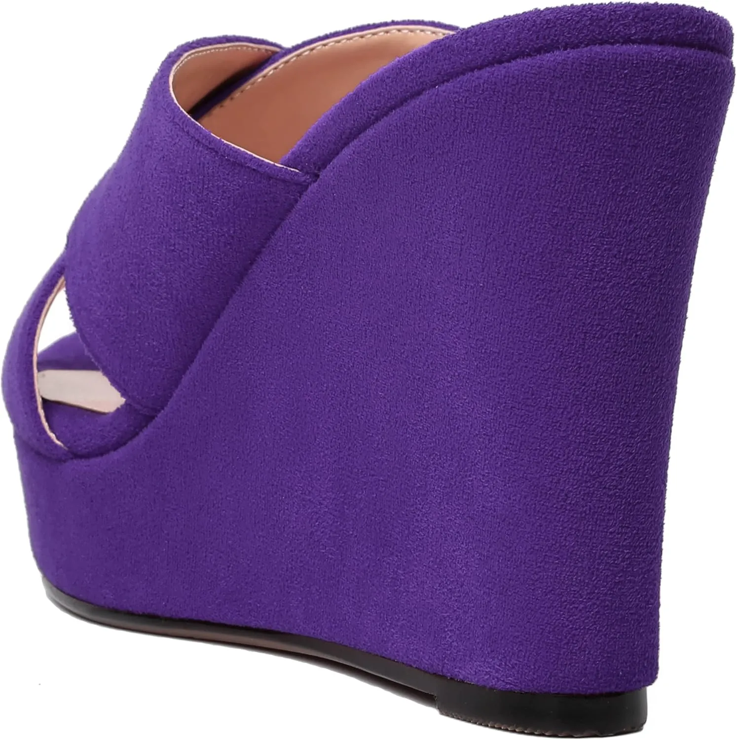 MODENCOCO Womens Suede Platform Slip On Open Toe Dressy Sexy Party Wedge High Heel Heeled Sandals 4 Inch