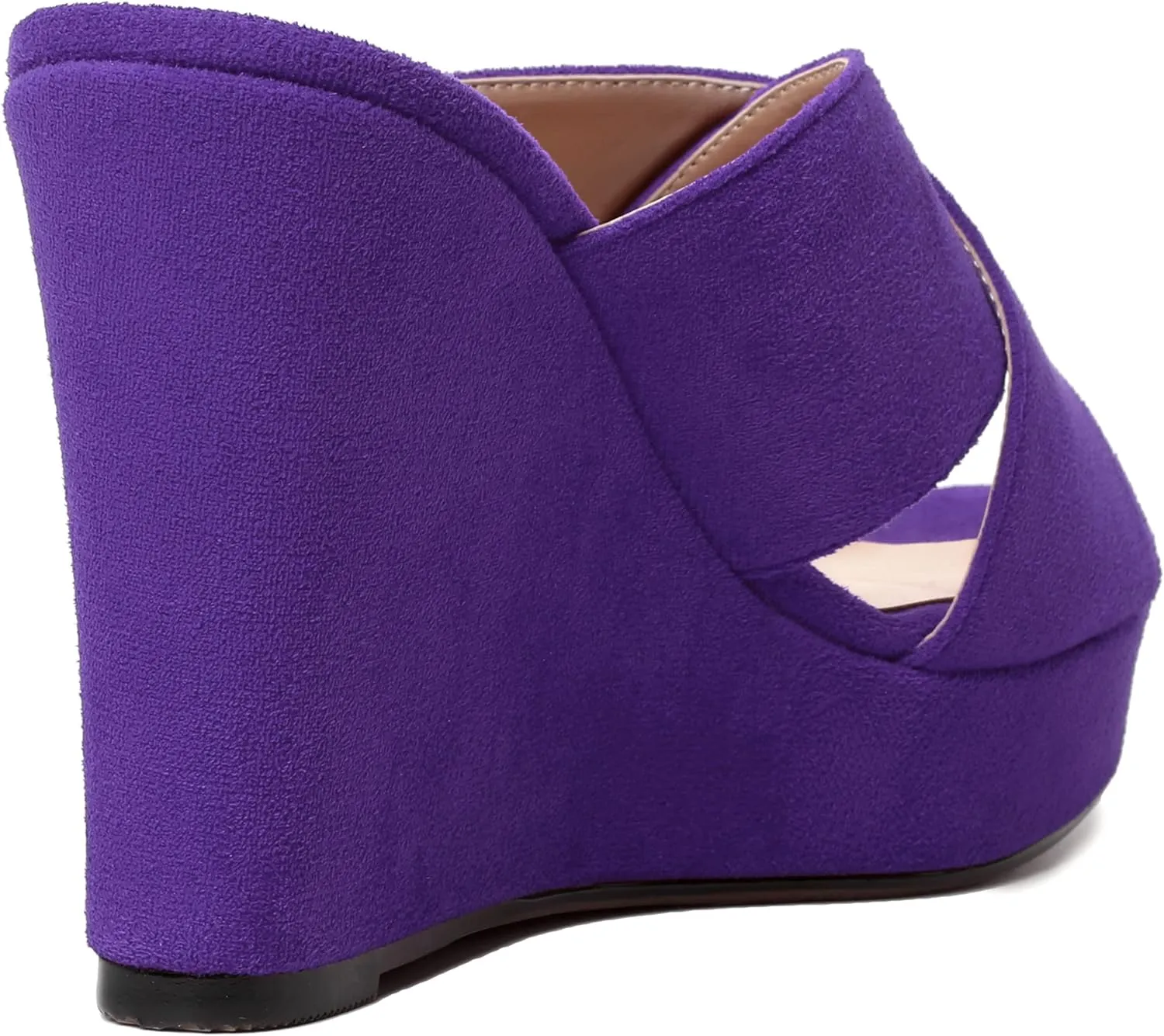 MODENCOCO Womens Suede Platform Slip On Open Toe Dressy Sexy Party Wedge High Heel Heeled Sandals 4 Inch