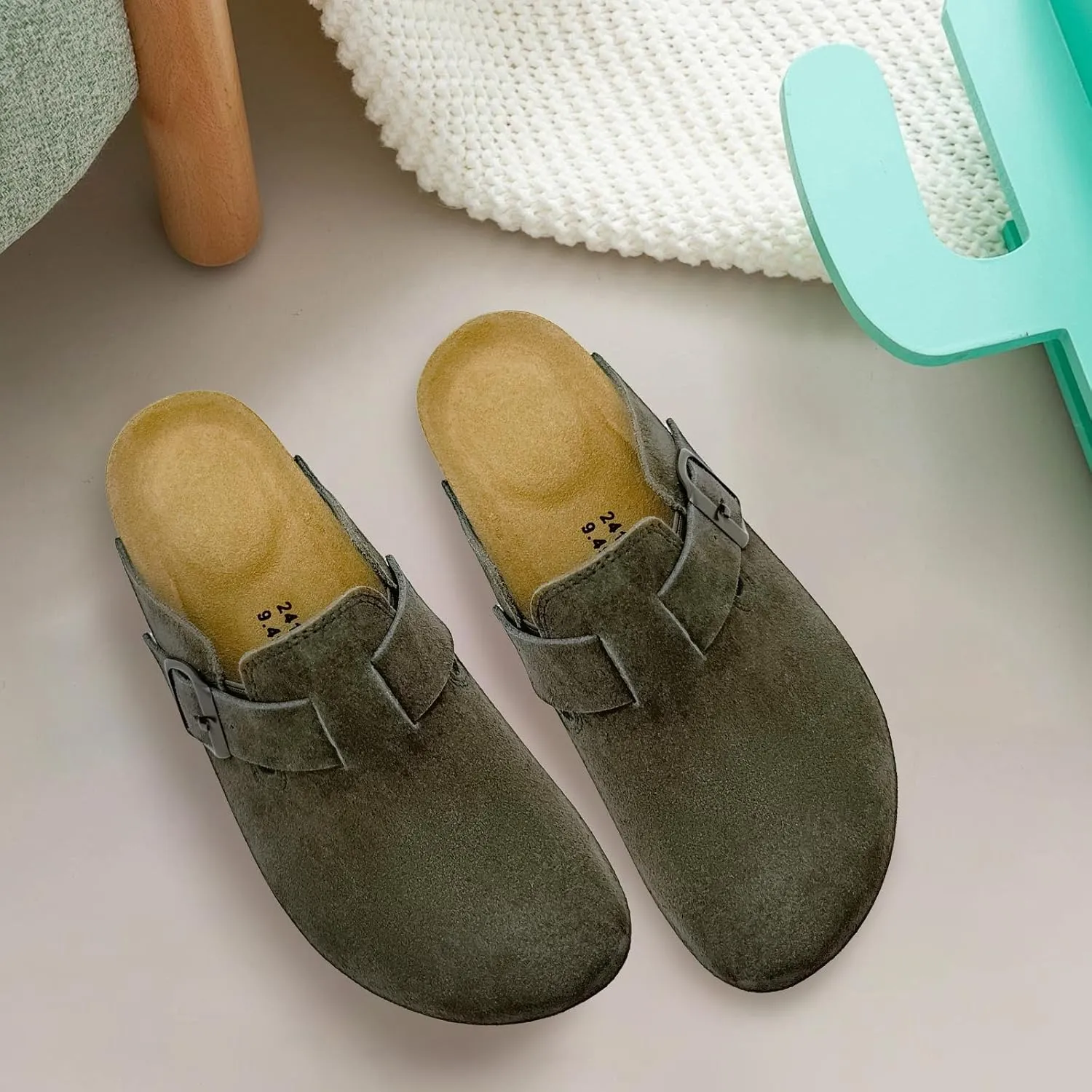 MOLATIN Clogs for Women Comfort Mens Mules and Slip ons Potato Shoes Leather Mules with Suede Cork Footbed Sandals