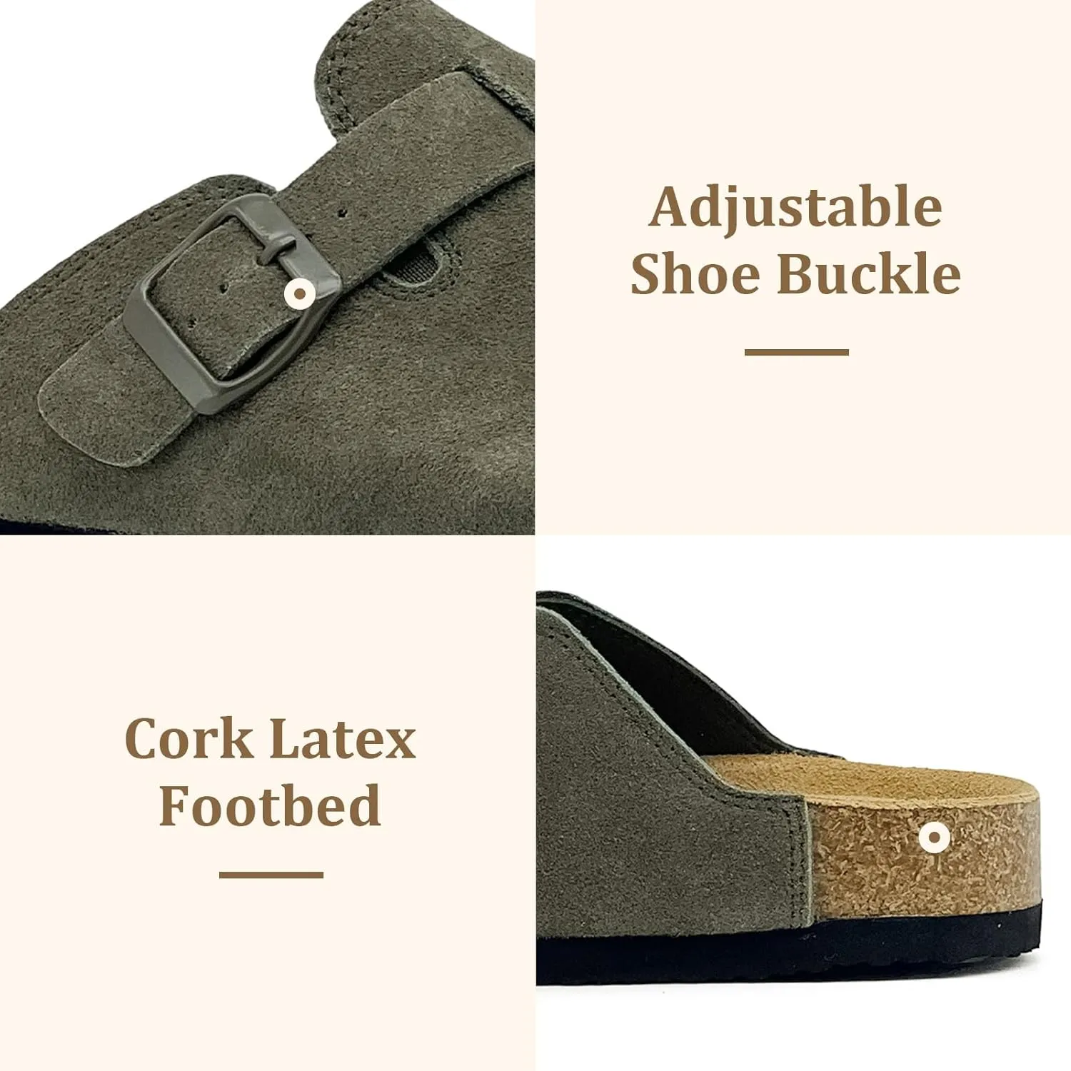 MOLATIN Clogs for Women Comfort Mens Mules and Slip ons Potato Shoes Leather Mules with Suede Cork Footbed Sandals