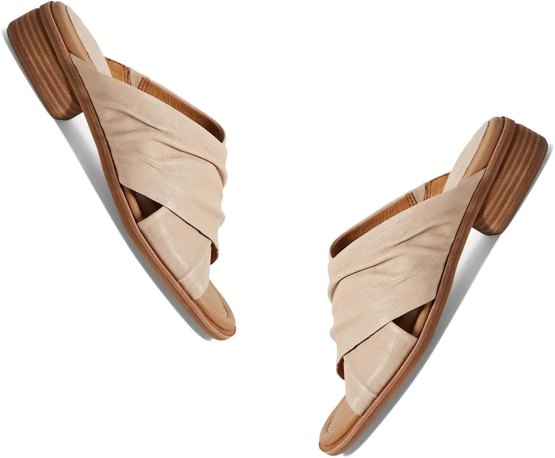 MOOMMO Women Casual Low Heel Mules Open Round Toe Cross Strap Sandals Comfort Walking Sandal Flats 1 inch Low Chunky Heel Dress Mule Shoes Mule Heels Criss Cross Street Travel Beach 4-11 M US