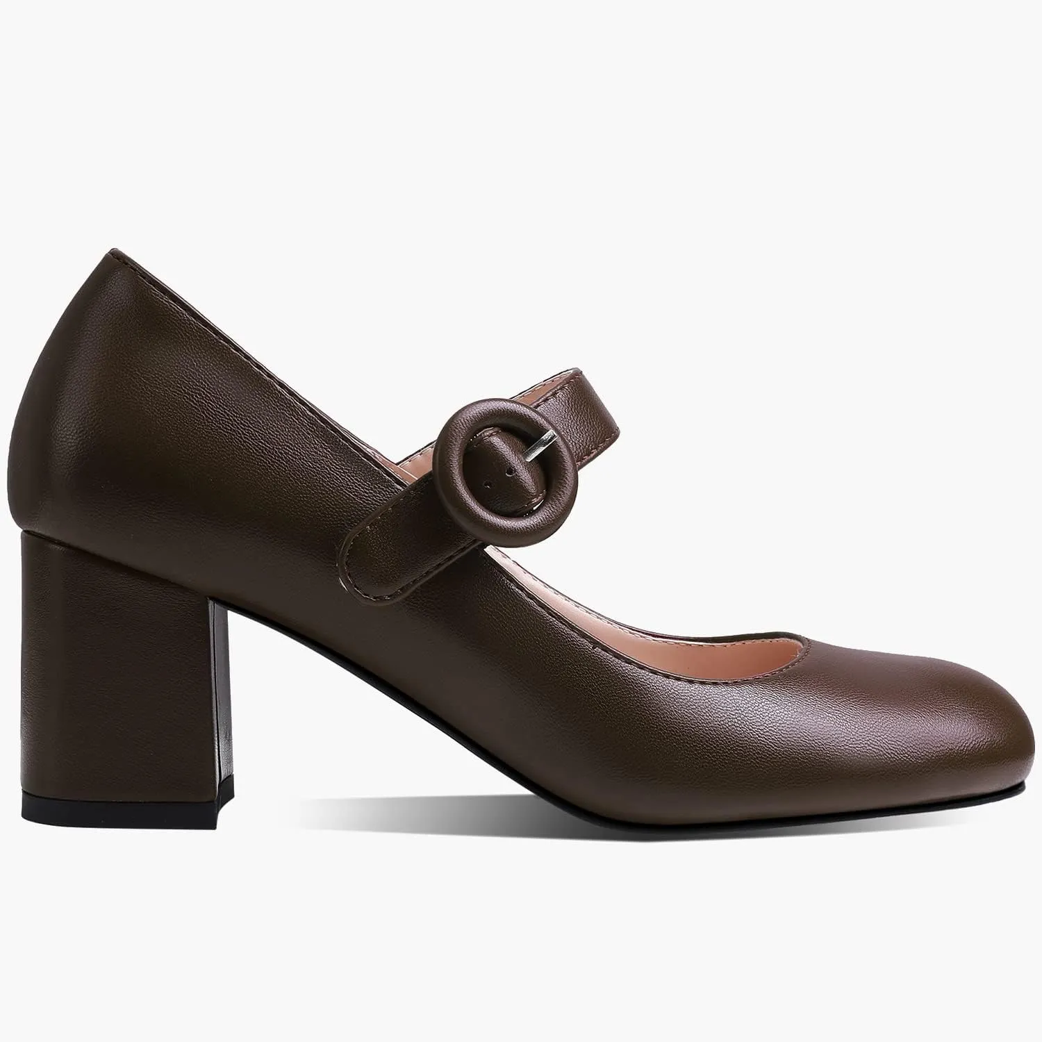 MOOMMO Women Classic Mary Jane Heels Pumps Shoes Ankle Strap Closed Round Toe Dress Sandals Chunky Block Heels Comfort Wedding Party Evening Pump Mid Heel Basic Office Work Shoes Elegant 4-11 M US