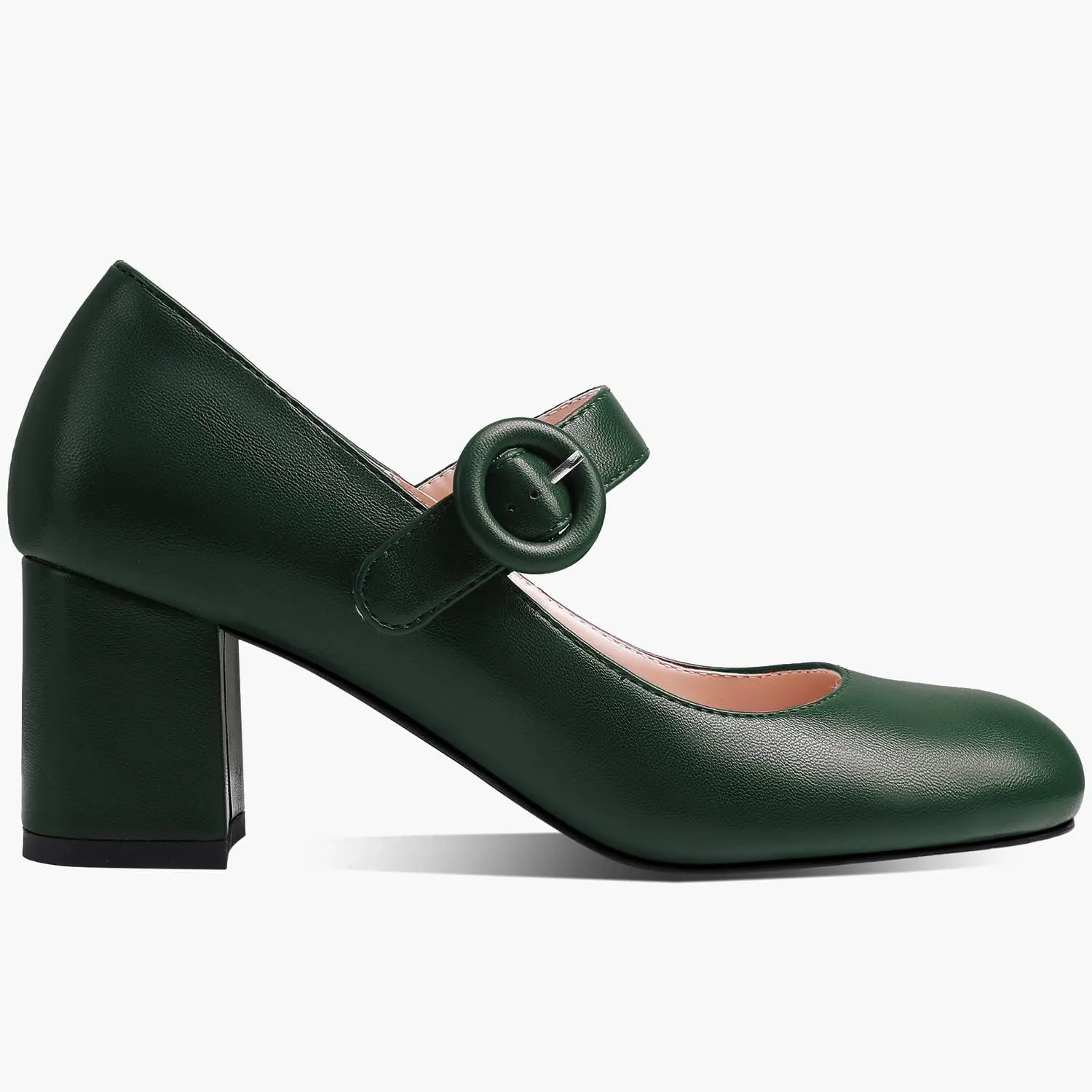 MOOMMO Women Classic Mary Jane Heels Pumps Shoes Ankle Strap Closed Round Toe Dress Sandals Chunky Block Heels Comfort Wedding Party Evening Pump Mid Heel Basic Office Work Shoes Elegant 4-11 M US