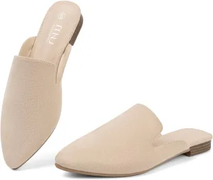 MUSSHOE Mules for Women Flats Comfortable Dressy Pointed Toe Women Mules for Work Business Office Party Wedding,Beige 10.5