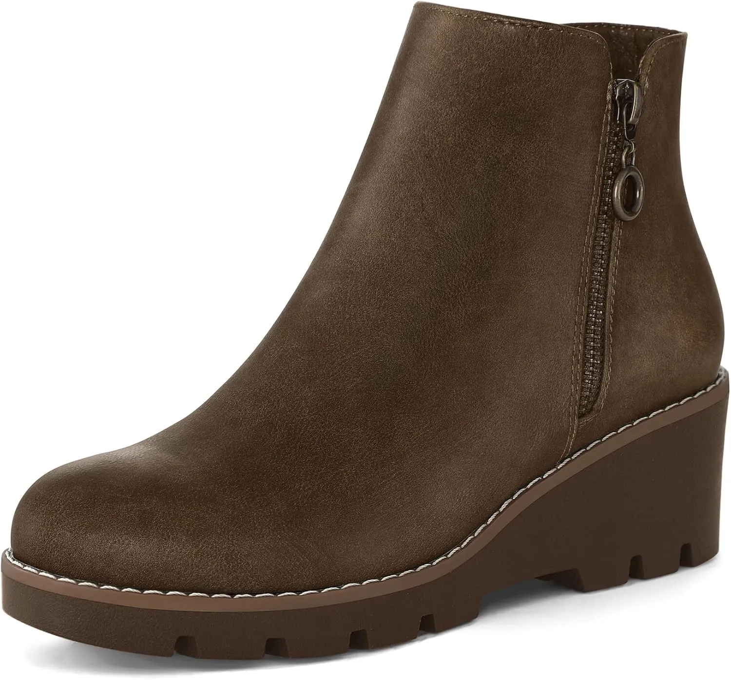 mysoft Women's Ankle Boots Zipper Wedge Booties Lug Sole