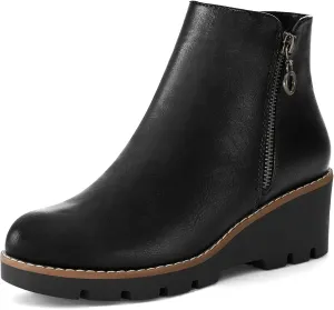 mysoft Women's Ankle Boots Zipper Wedge Booties Lug Sole