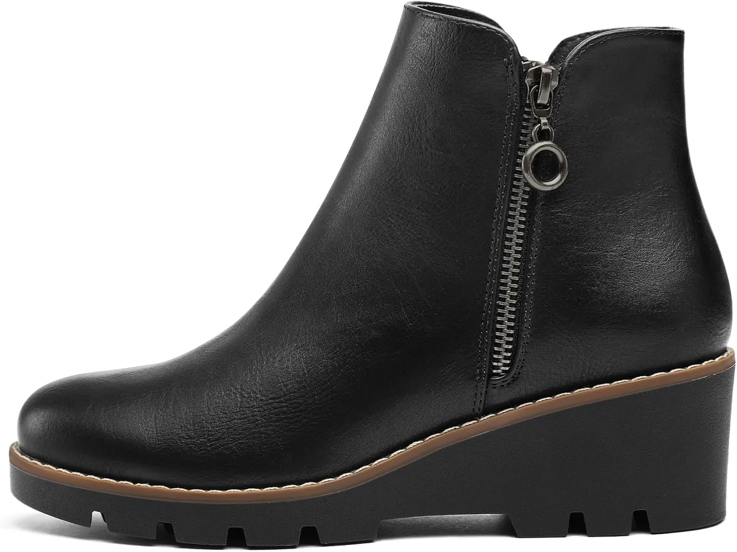 mysoft Women's Ankle Boots Zipper Wedge Booties Lug Sole