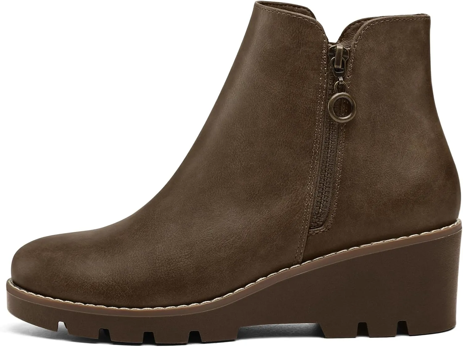 mysoft Women's Ankle Boots Zipper Wedge Booties Lug Sole