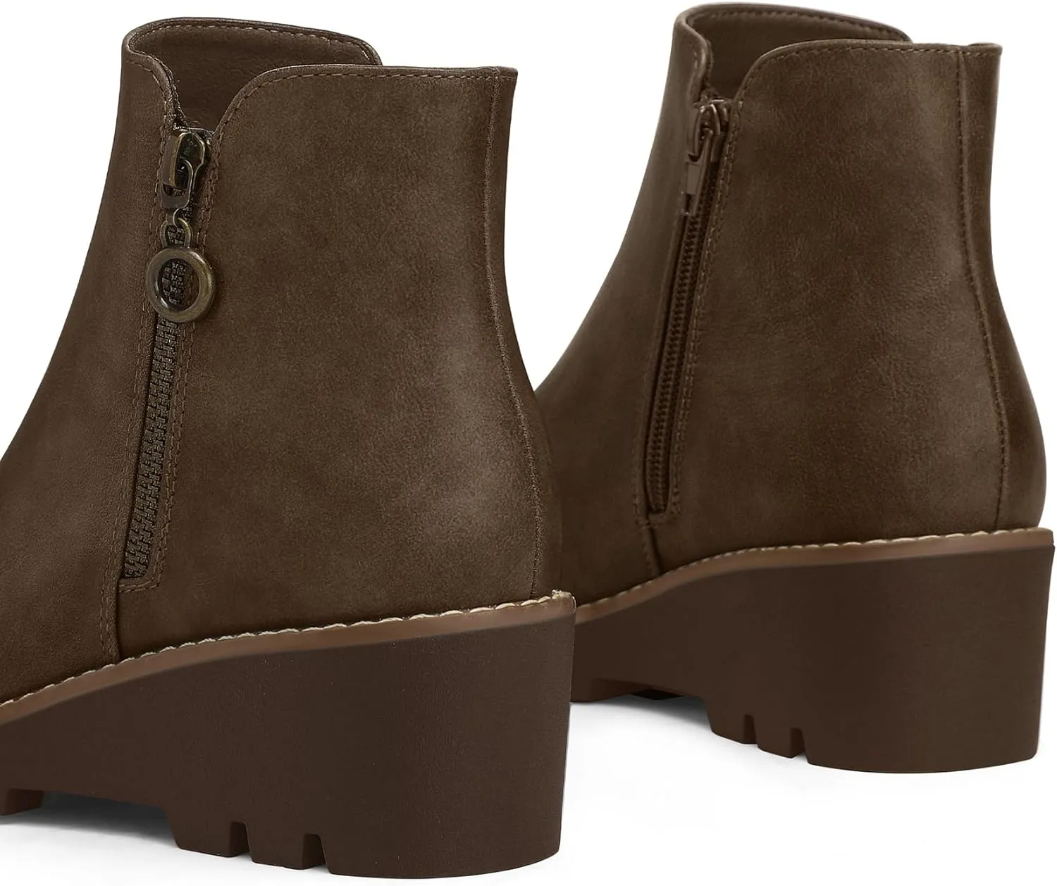 mysoft Women's Ankle Boots Zipper Wedge Booties Lug Sole