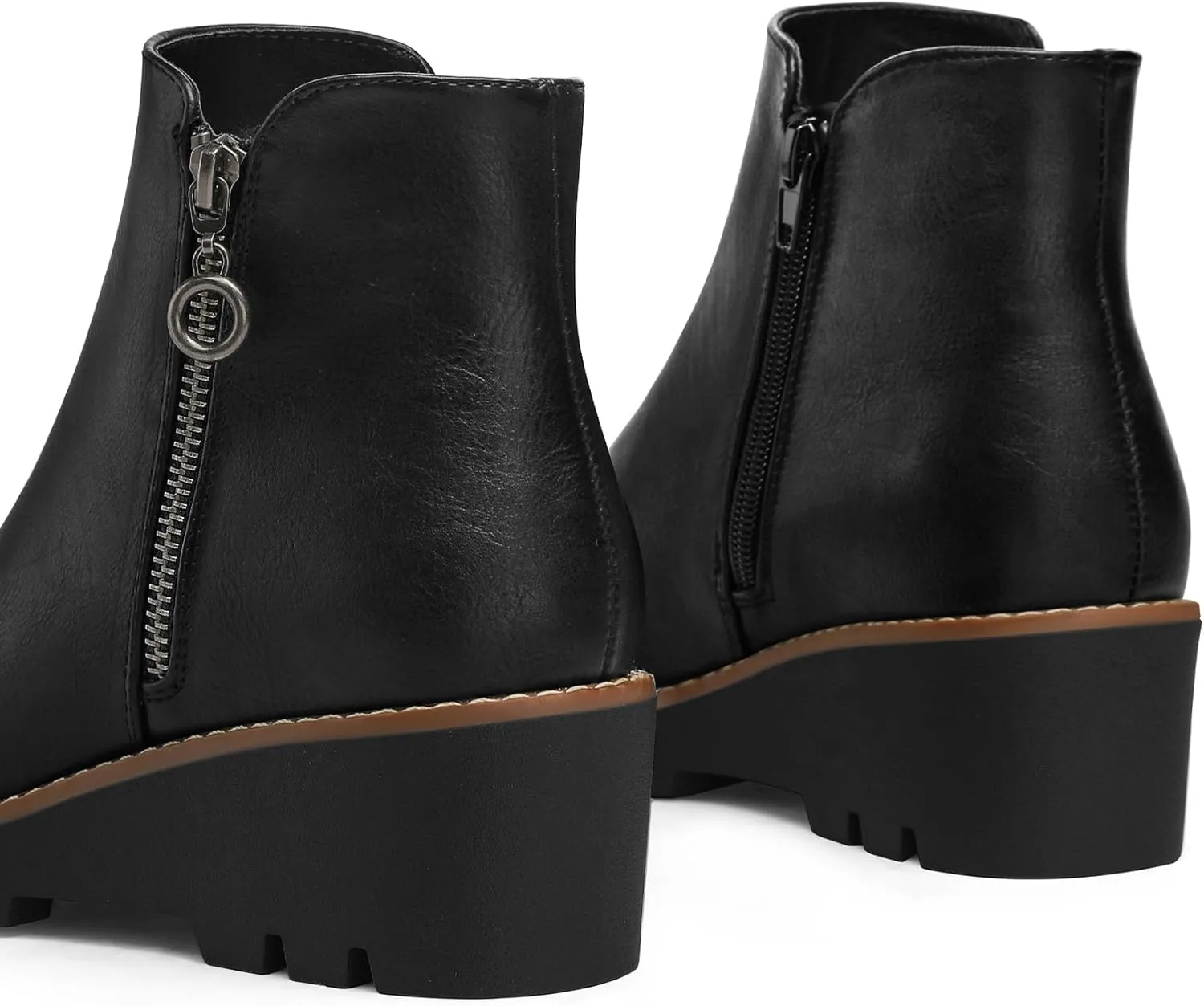 mysoft Women's Ankle Boots Zipper Wedge Booties Lug Sole