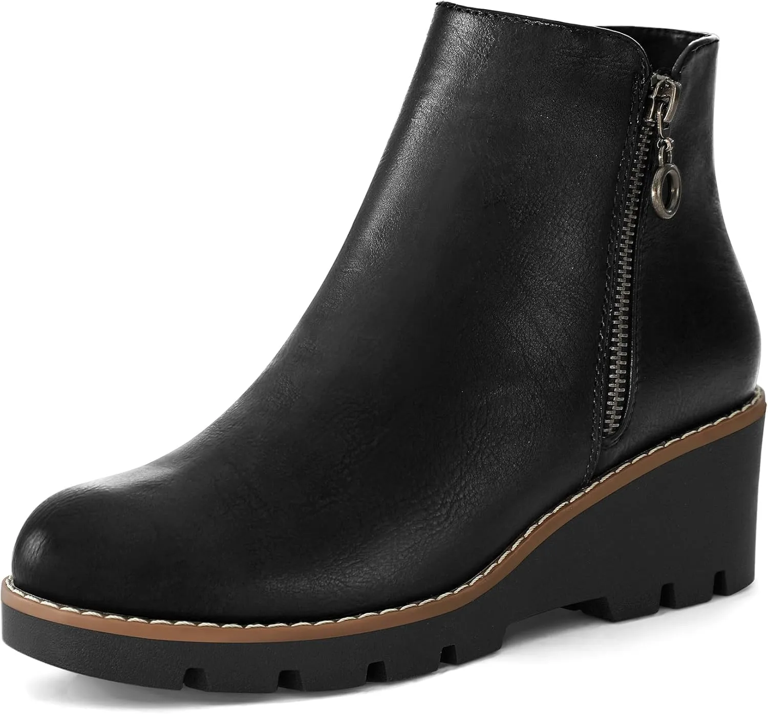 mysoft Women's Ankle Boots Zipper Wedge Booties Lug Sole