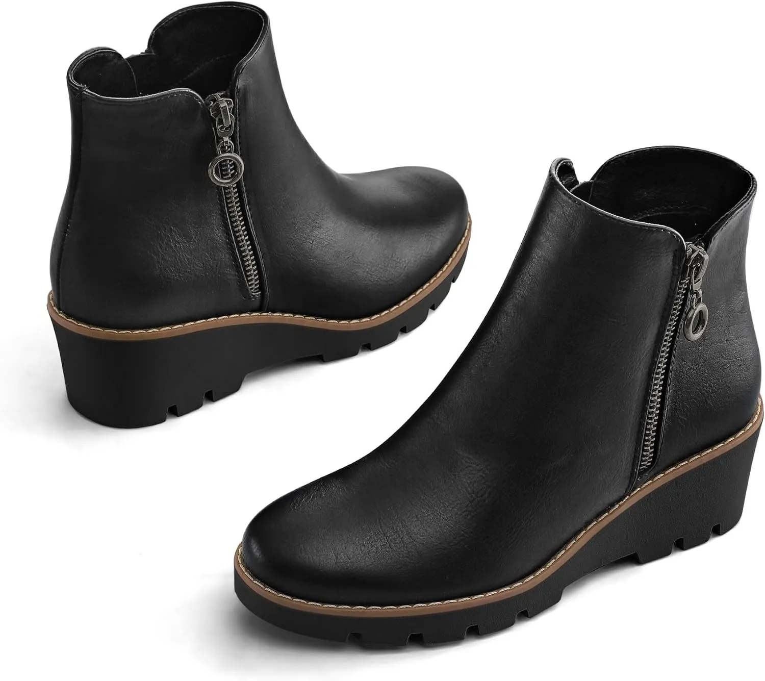 mysoft Women's Ankle Boots Zipper Wedge Booties Lug Sole