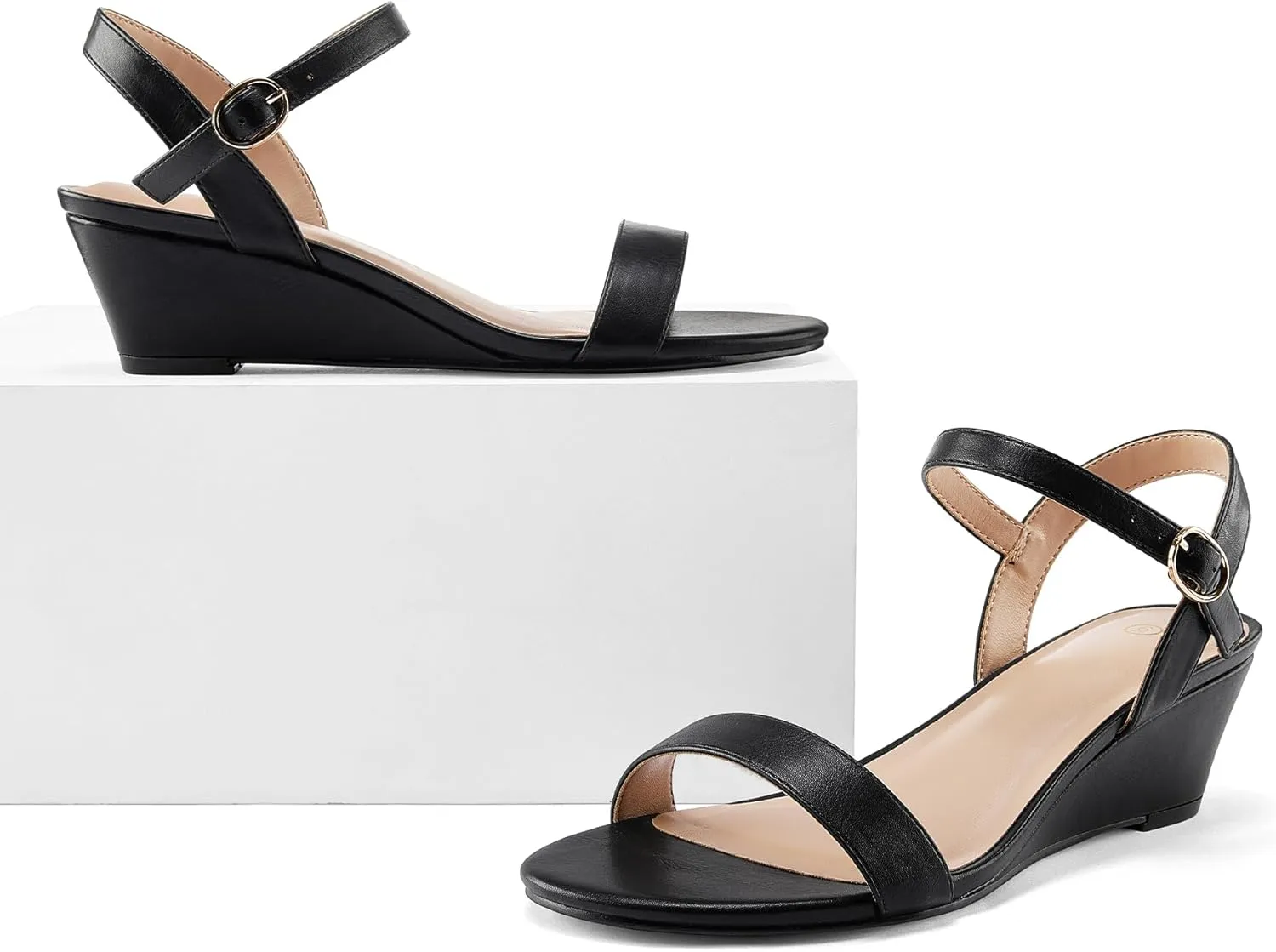 mysoft Women's Wedge Sandals 2 Inch Low Heel Open Toe Ankle Strap Summer Wedding Party Dress Shoes