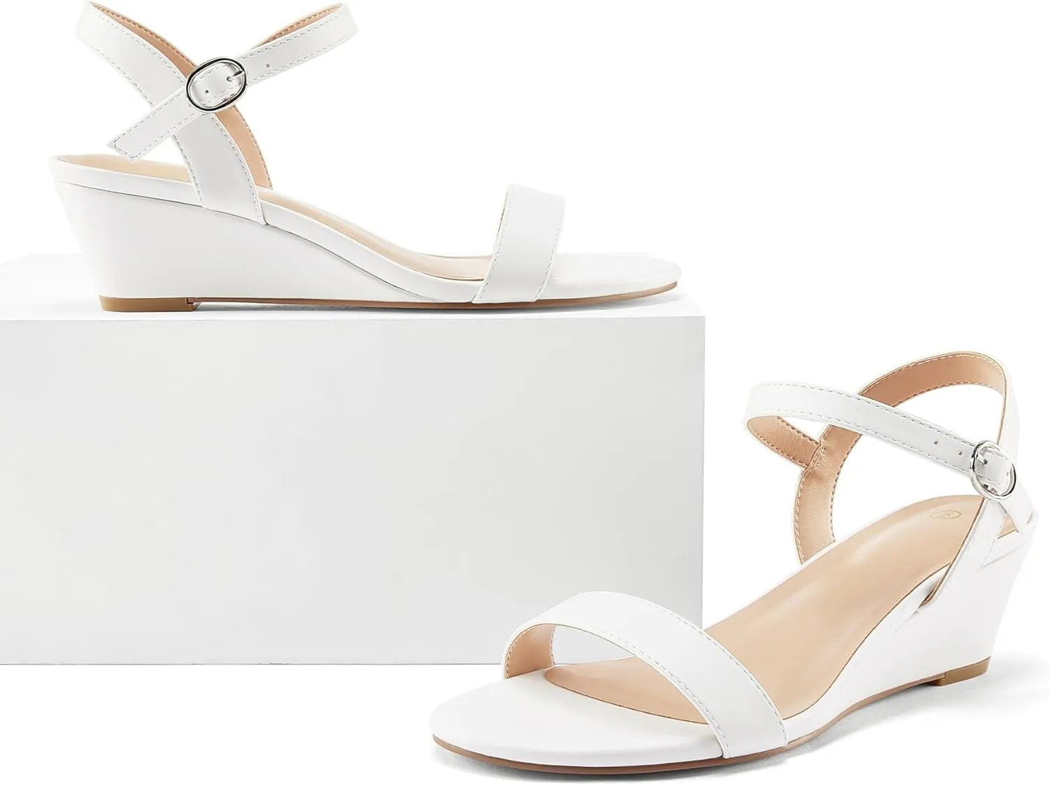 mysoft Women's Wedge Sandals 2 Inch Low Heel Open Toe Ankle Strap Summer Wedding Party Dress Shoes
