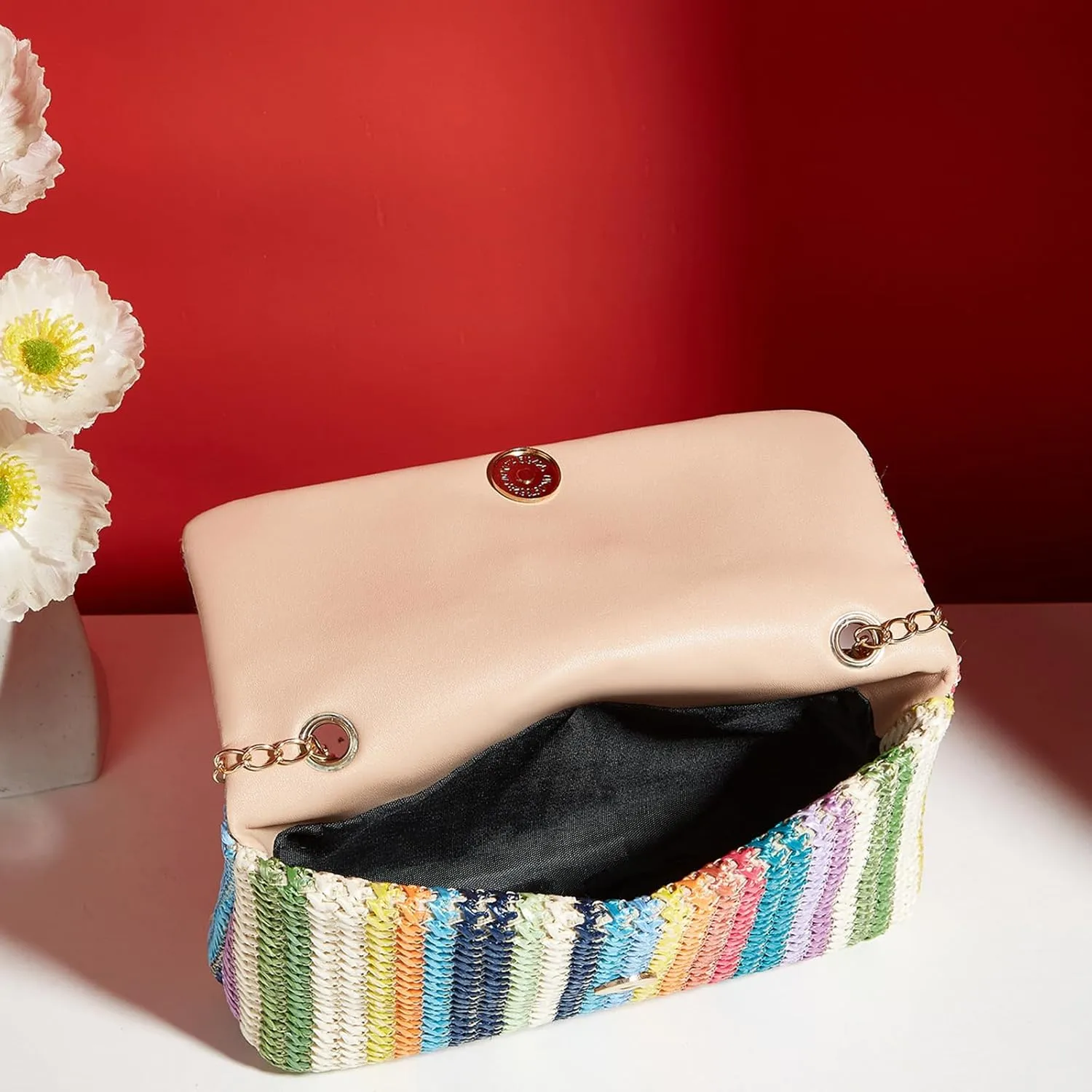 Natural Straw Flat Clutch Women 2024 Boho Purse Top Handle Crossbody Handbag Stylish Woven Envelope Wallet Evening